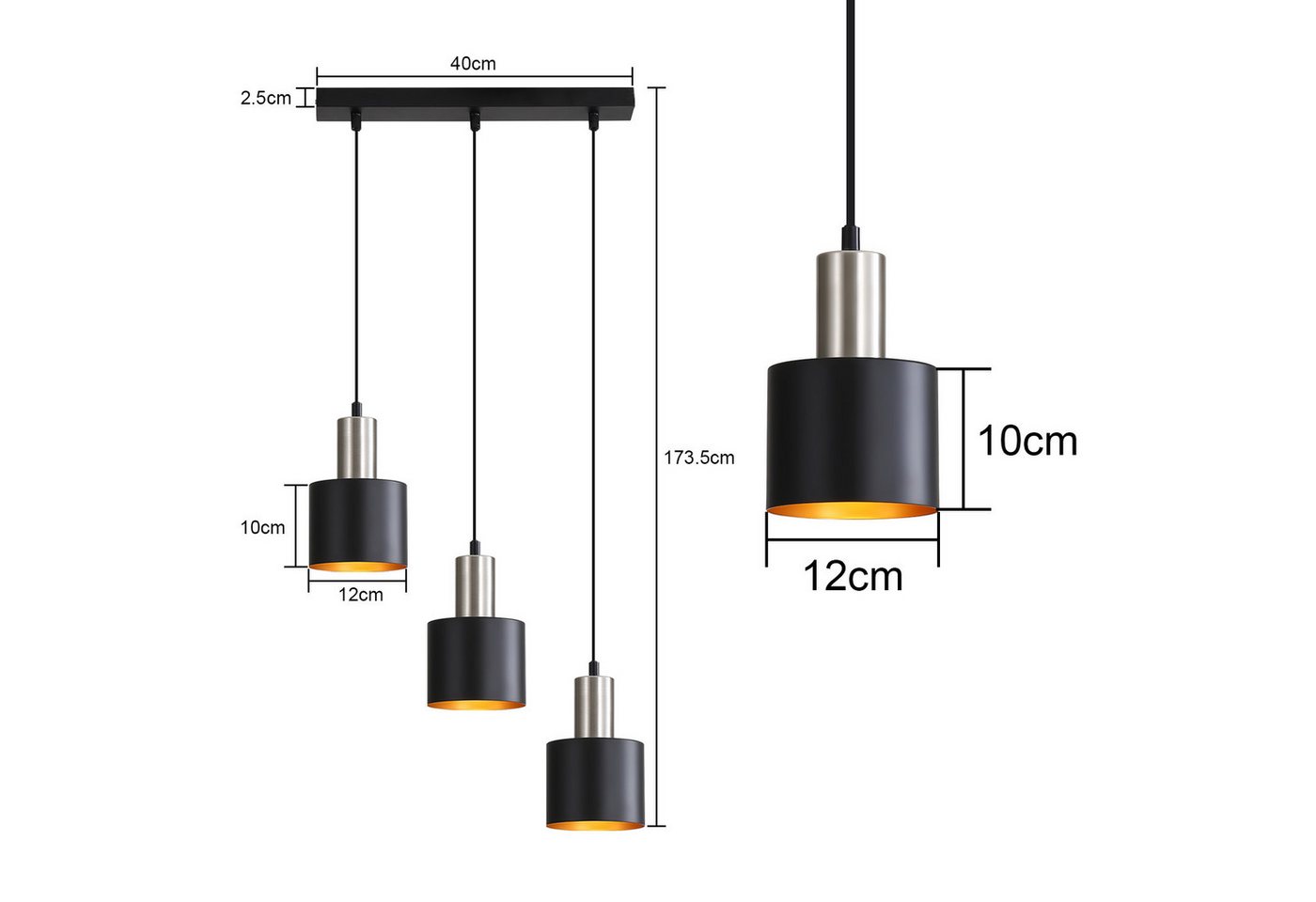 ZMH Pendelleuchte E27, 1/2/3-flammig,höhenverstellbare Hängelampe, ohne Leuchtmittel, Esstischlampe, Esszimmerlampe und Kücheninsel-Lampe Bild 3