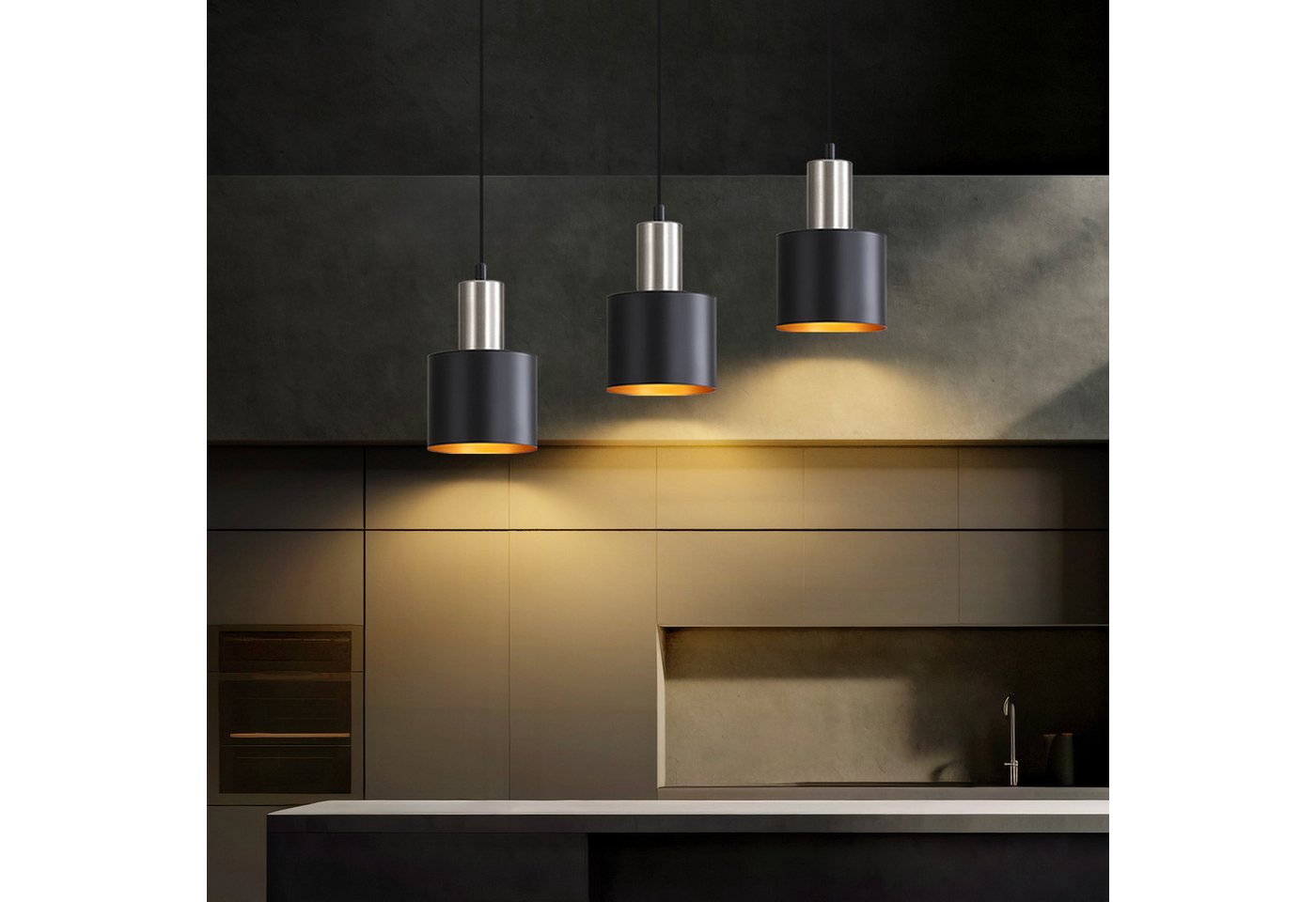 ZMH Pendelleuchte E27, 1/2/3-flammig,höhenverstellbare Hängelampe, ohne Leuchtmittel, Esstischlampe, Esszimmerlampe und Kücheninsel-Lampe Bild 5