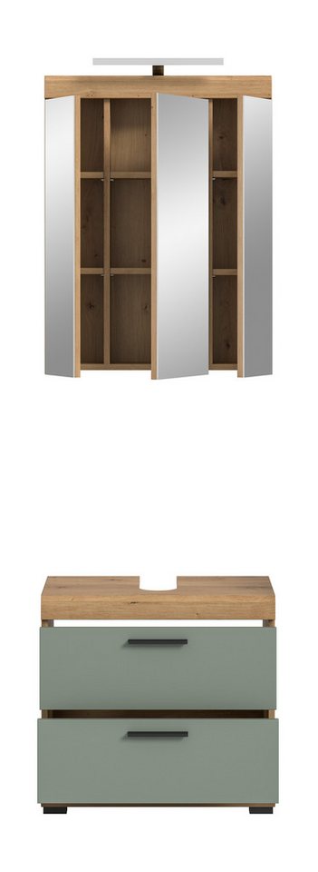 furnling Badmöbel-Set Scott, (2-St., bestehend aus Spiegelschrank, Waschbeckenunterschrank), Badschränke, Badkommoden, mit Beleuchtung, Badmöbel, Breite 60 cm