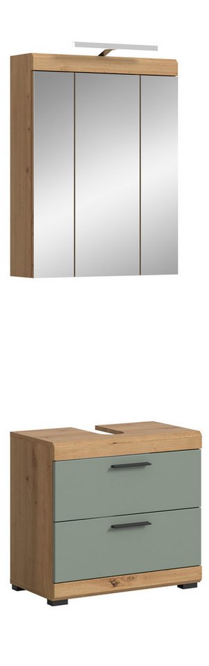 furnling Badmöbel-Set Scott, (2-St., bestehend aus Spiegelschrank, Waschbeckenunterschrank), Badschränke, Badkommoden, mit Beleuchtung, Badmöbel, Breite 60 cm Bild 3