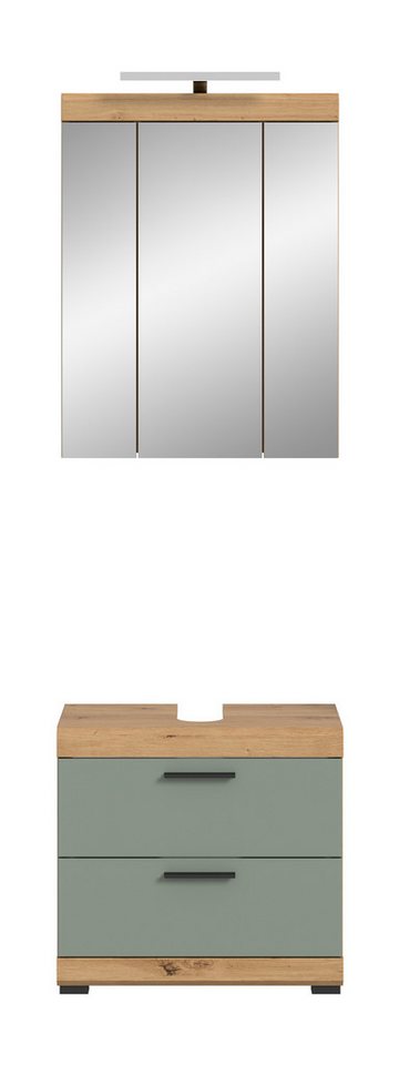 furnling Badmöbel-Set Scott, (2-St., bestehend aus Spiegelschrank, Waschbeckenunterschrank), Badschränke, Badkommoden, mit Beleuchtung, Badmöbel, Breite 60 cm Bild 4