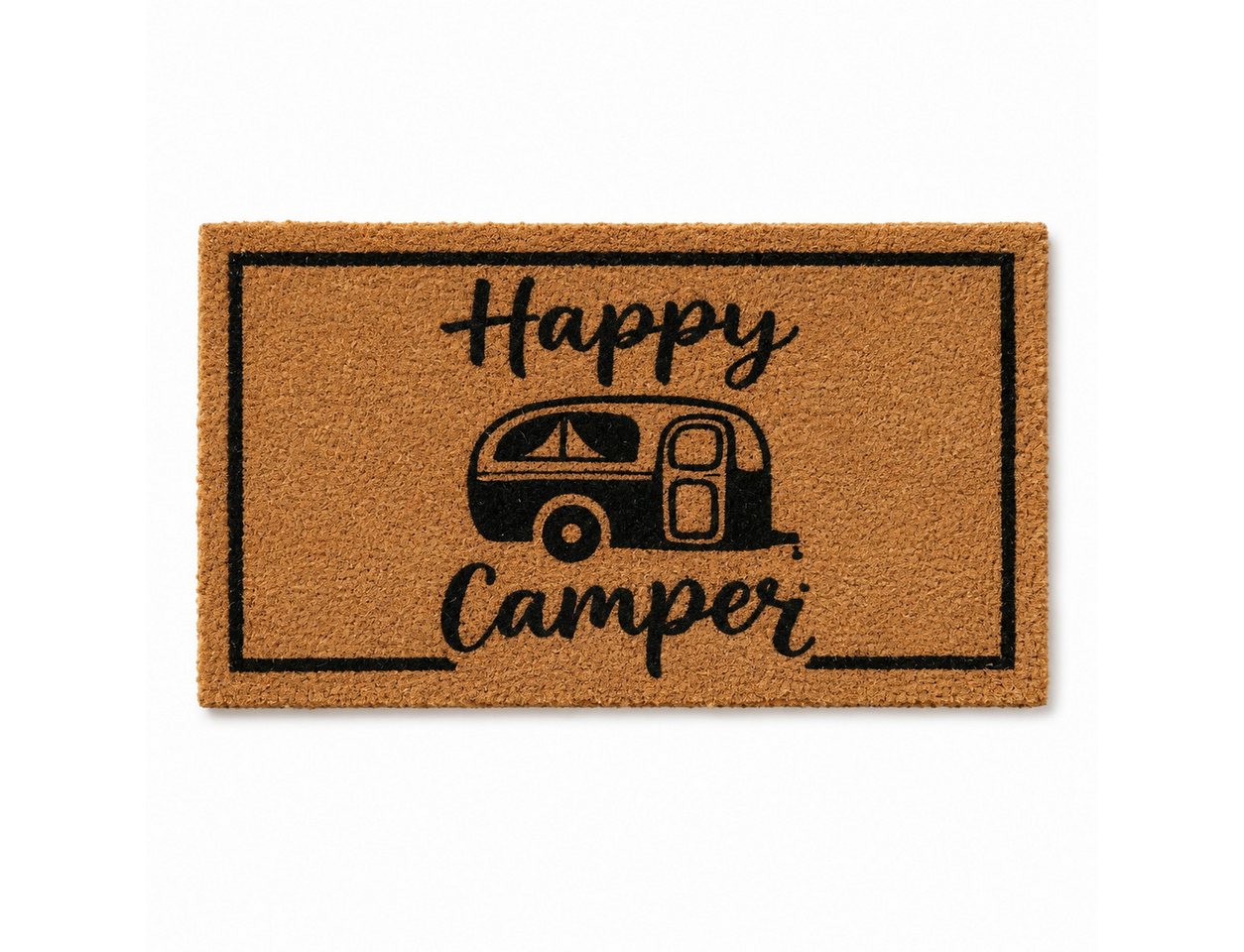 BOLTZE Fußmatte Fußmatte Happy Camper, Kokos/PVC, 50 x 25 cm, natur/schwarz, rechteck, Höhe: 15 mm, Happy Camper Aufdruck