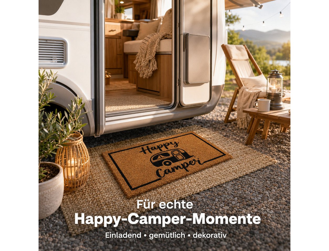 BOLTZE Fußmatte Fußmatte Happy Camper, Kokos/PVC, 50 x 25 cm, natur/schwarz, rechteck, Höhe: 15 mm, Happy Camper Aufdruck Bild 5