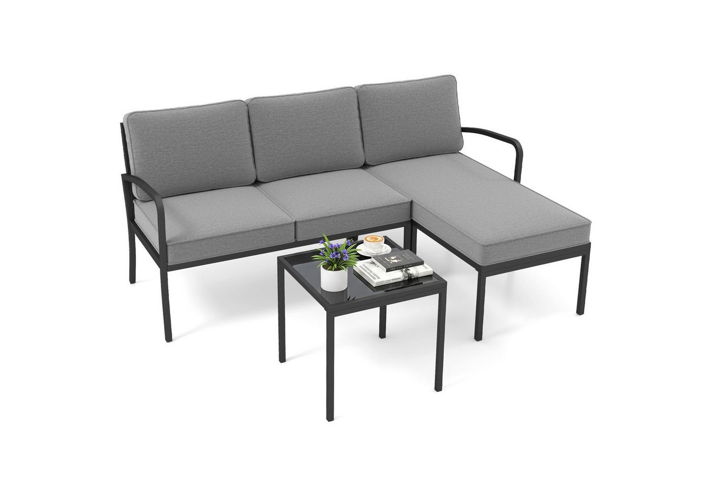 COSTWAY Gartenlounge-Set, (3-tlg), mit Kissen, wetterfest Metall für Garten, Balkon Bild 5