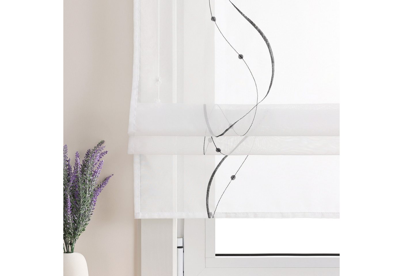 Joyswahl Raffrollo halbtransparent, Voile Raffgardine bestickt mit Wellenmuster, mit Schlaufen, Gardinenstange, modern elegant minimalistisch, modern elegant minimalistisch für Küche Wohnzimmer Schlafzimmer Bild 3