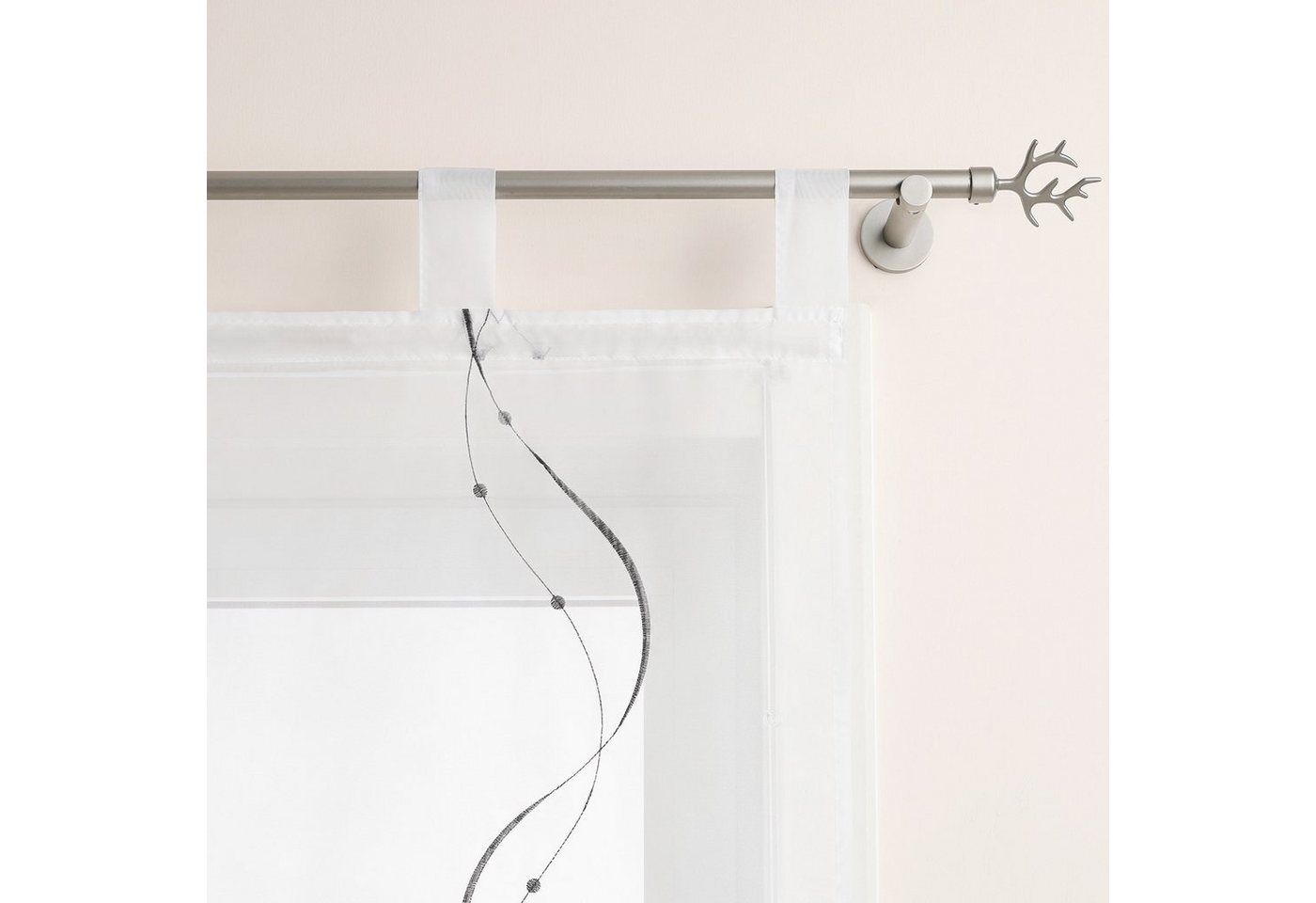 Joyswahl Raffrollo halbtransparent, Voile Raffgardine bestickt mit Wellenmuster, mit Schlaufen, Gardinenstange, modern elegant minimalistisch, modern elegant minimalistisch für Küche Wohnzimmer Schlafzimmer Bild 4