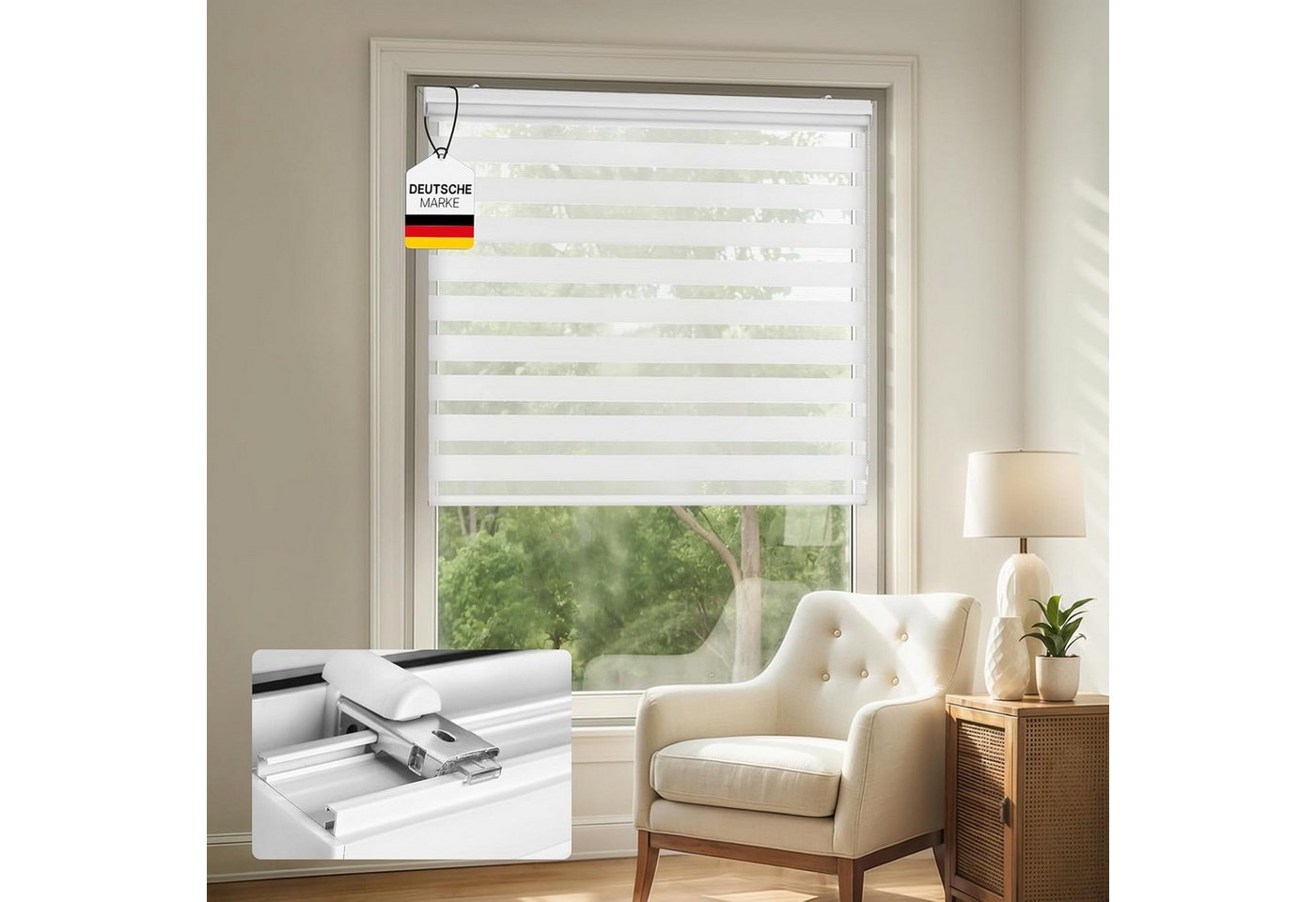Doppelrollo Premium Klemmfix Doppelrollo / Duo Rollo, 85 x 175 cm, weiß, Victoria M., blickdicht, ohne Bohren, freihängend, Klemmfix, Klemmfix-Montage, Kurzbar Bild 2
