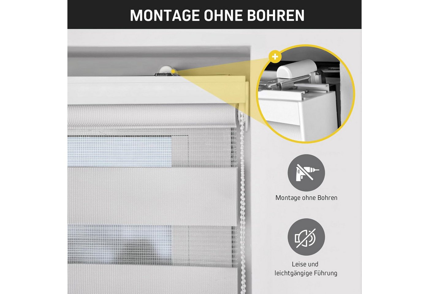 Doppelrollo Premium Klemmfix Doppelrollo / Duo Rollo, 85 x 175 cm, weiß, Victoria M., blickdicht, ohne Bohren, freihängend, Klemmfix, Klemmfix-Montage, Kurzbar Bild 3