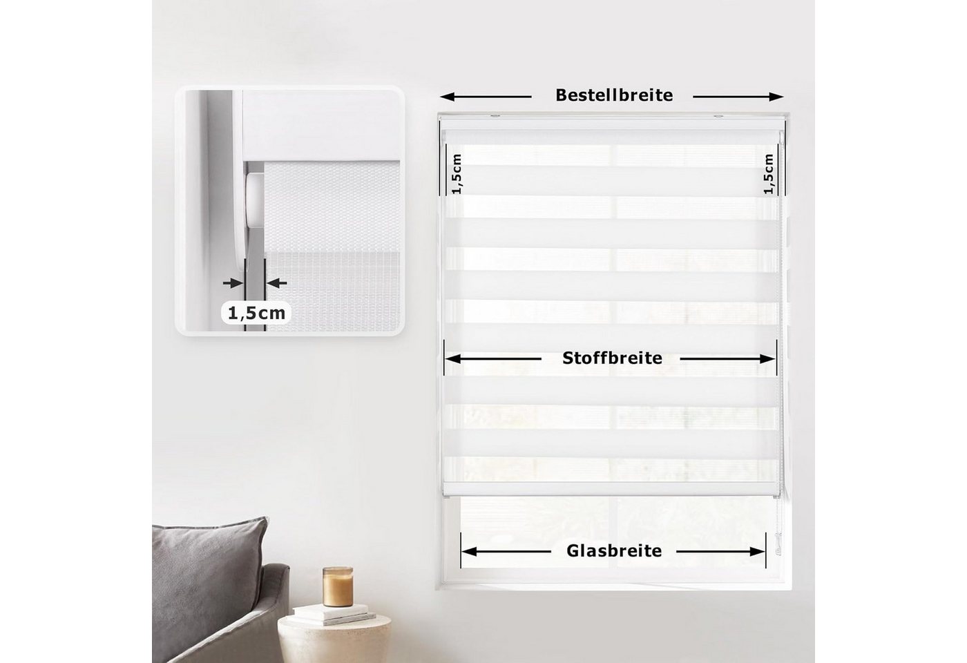 Doppelrollo Premium Klemmfix Doppelrollo / Duo Rollo, 85 x 175 cm, weiß, Victoria M., blickdicht, ohne Bohren, freihängend, Klemmfix, Klemmfix-Montage, Kurzbar Bild 5