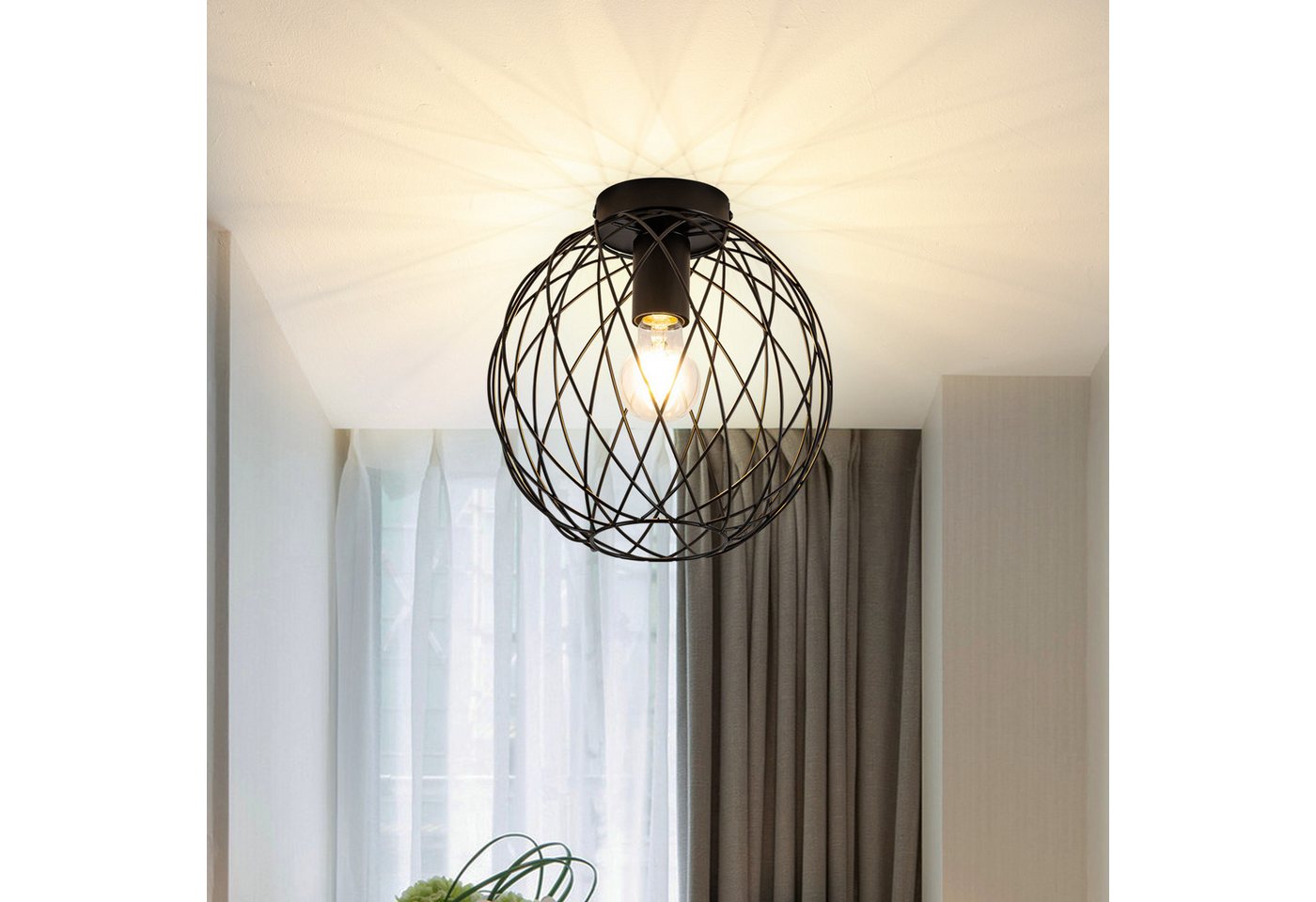 Nettlife Deckenleuchte 1 Flammig Deckenlampe Vintage E27 Flurlampe Schwarz Flur Küchenlampe, LED wechselbar, Flur Schlafzimmer Küche Bild 2