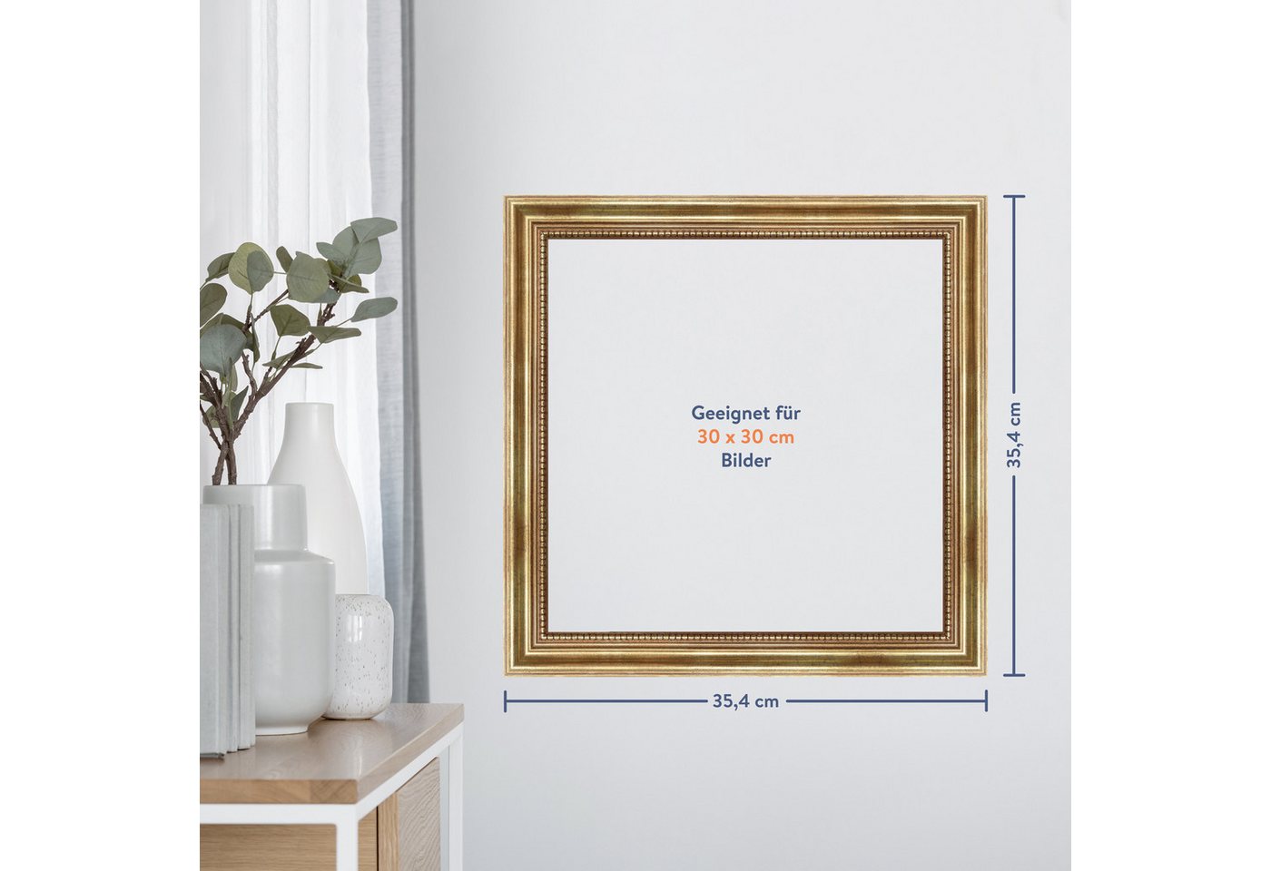 WANDStyle Einzelrahmen H450, Goldener Bilderrahmen 30x30 Holz, Vintage Bilderrahmen Gold 30x30 cm