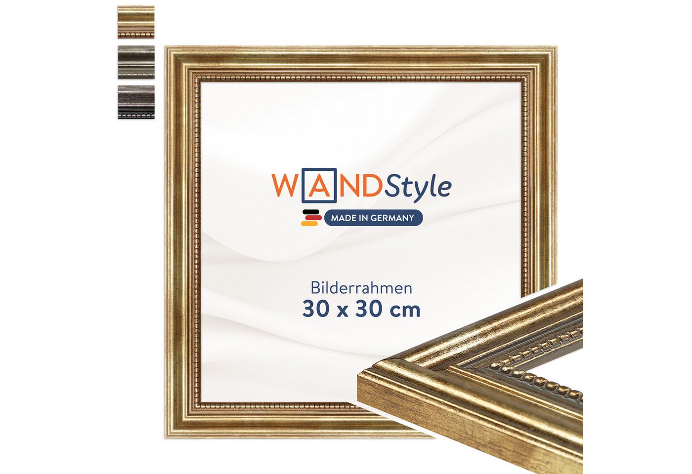 WANDStyle Einzelrahmen H450, Goldener Bilderrahmen 30x30 Holz, Vintage Bilderrahmen Gold 30x30 cm Bild 4