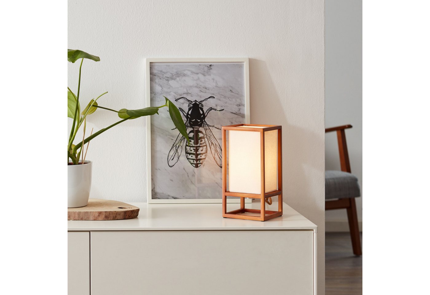 Lightbox Tischleuchte, ohne Leuchtmittel, Tischlampe, 25 cm, 25 cm Höhe, E14, 40 W, Holz/Stoff, naturfarben/weiß Bild 5