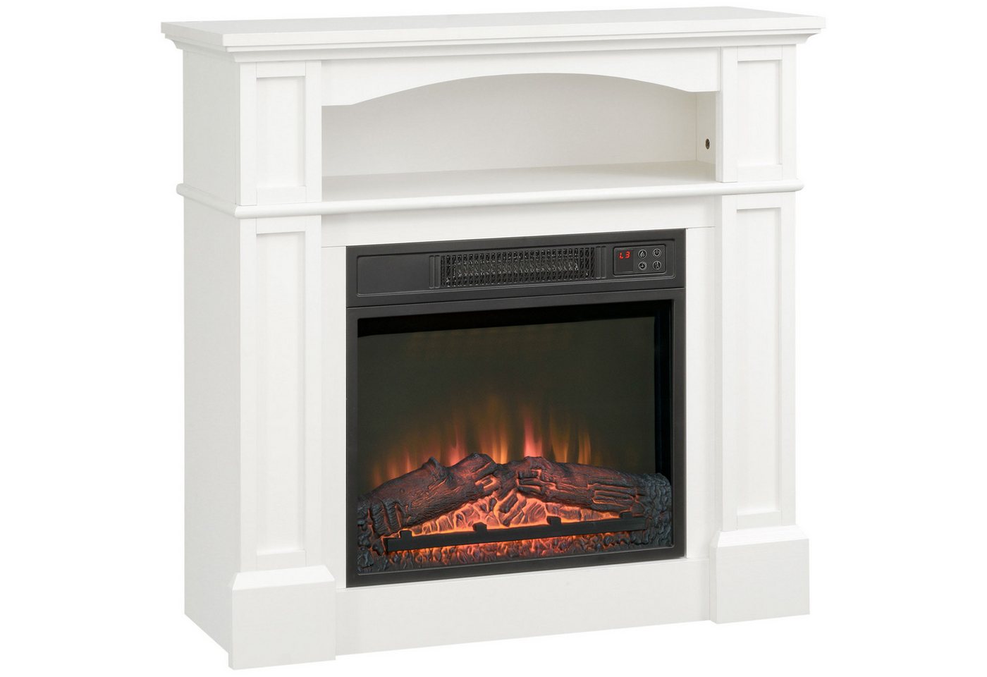 HOMCOM Elektrokamin mit Heizung, 3D LED-Flammeneffekt, Regal, 1800 W, für Wohnzimmer, Schlafzimmer, Weiß Bild 4