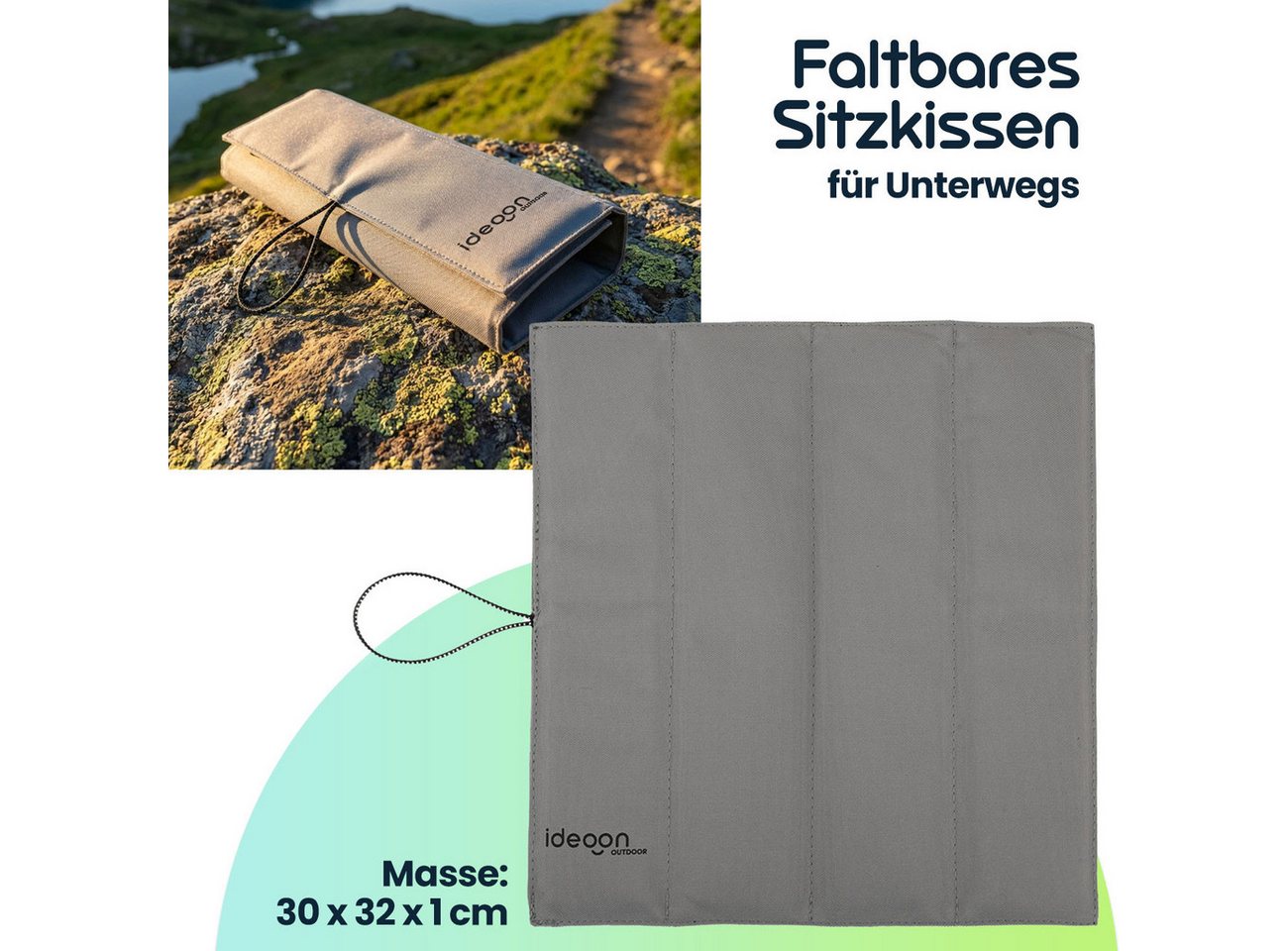 shop'n smile ideoon Thermositzkissen Faltbares Sitzkissen Outdoor Thermokissen Wasserdicht 30x32x1 cm Grau, 1-tlg., 1er-Set & 2er-Set, Faltbares, wasserdichtes Outdoor-Thermokissen für Camping, Stadion Bild 2
