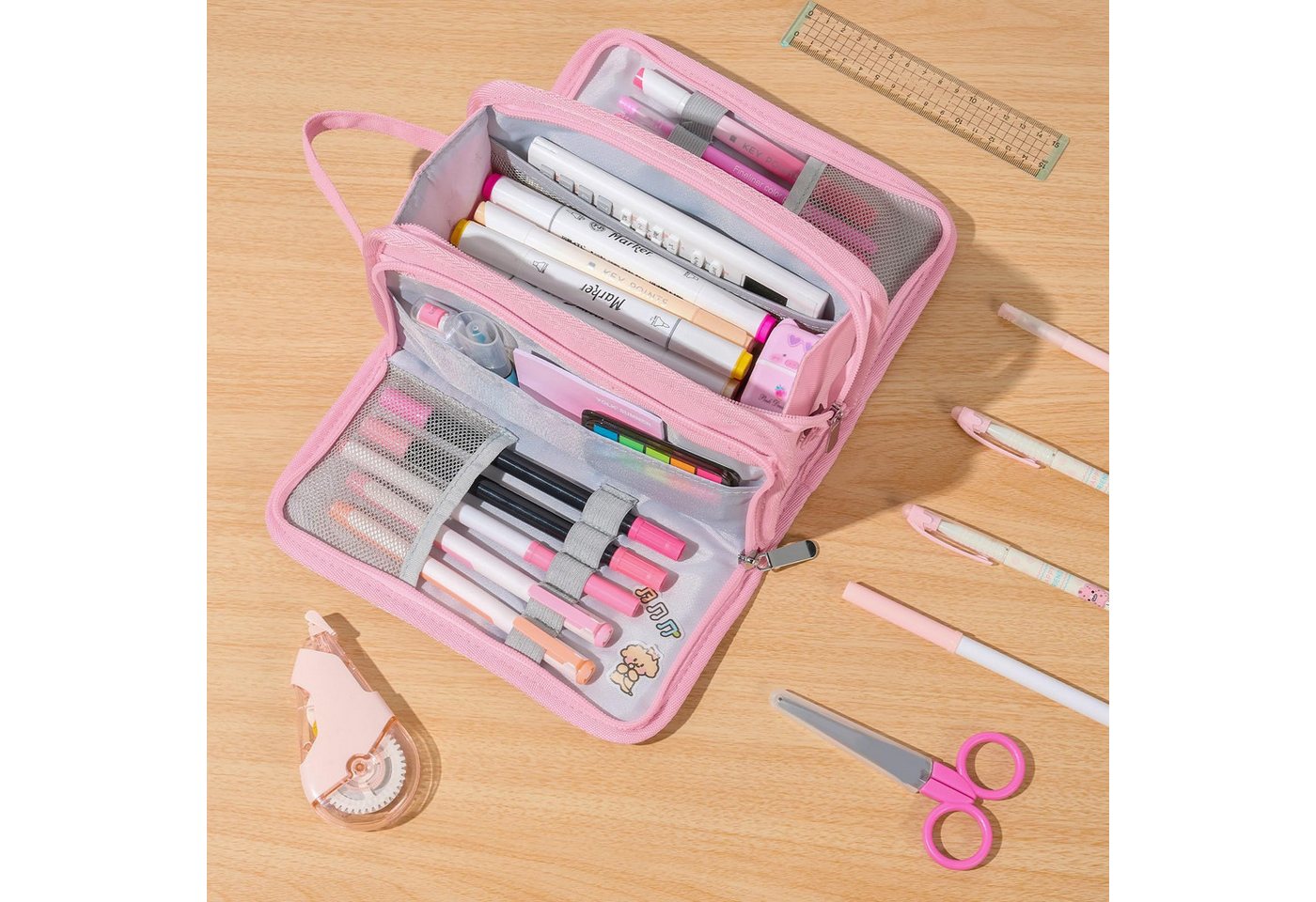 nsihing Federmäppchen Federmäppchen, Mehrfächer Stifteetui mit Elastischen Stiftschlaufen, Mit Tragegriff, Stabiler Canvas Stoff für Schule & Alltag Bild 3