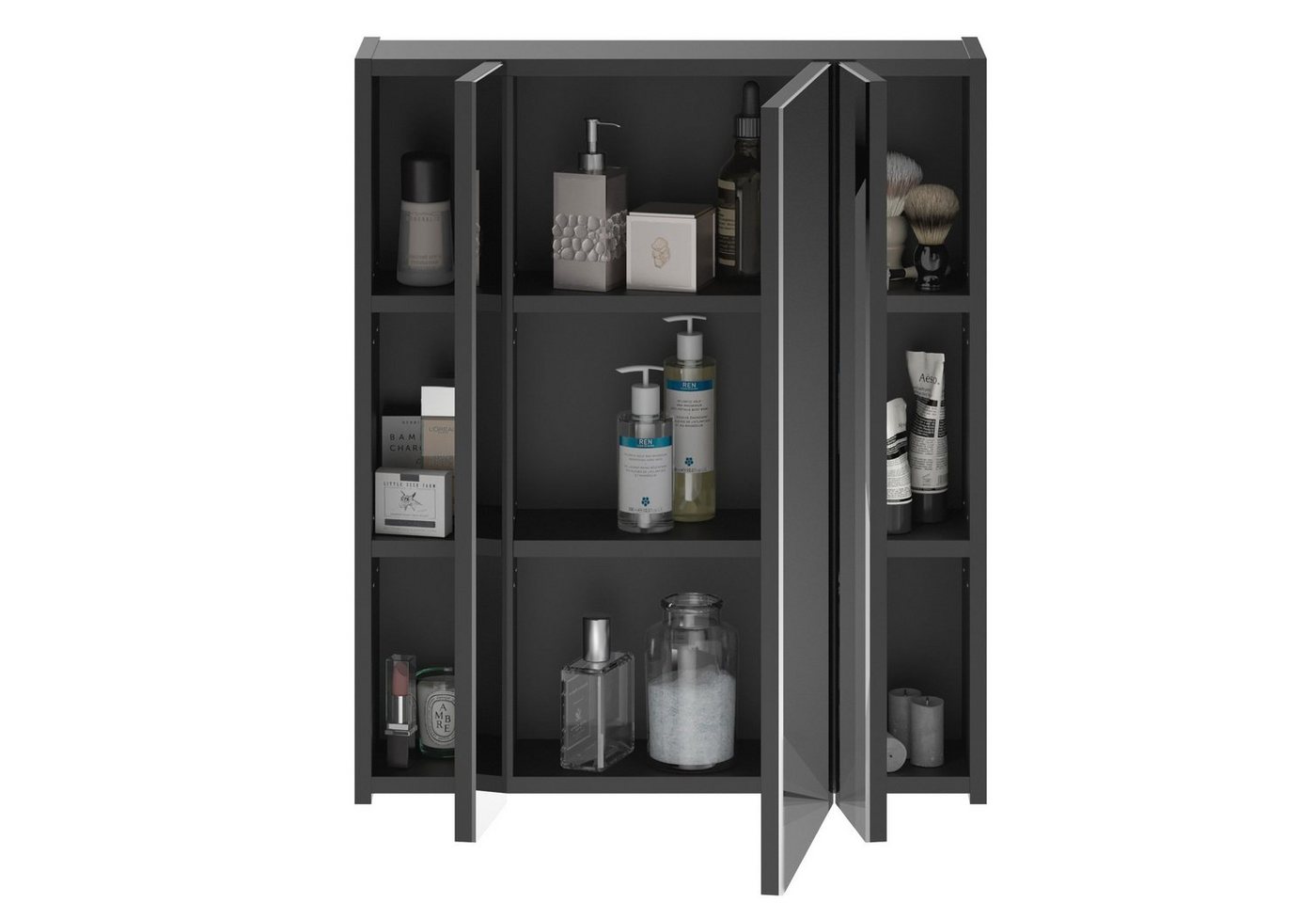 Newroom Spiegelschrank Schwarz Hochglanz 60 cm Spiegelschrank mit Beleuchtung Schwarz Hochglanz Spiegelglas Modern Bild 3