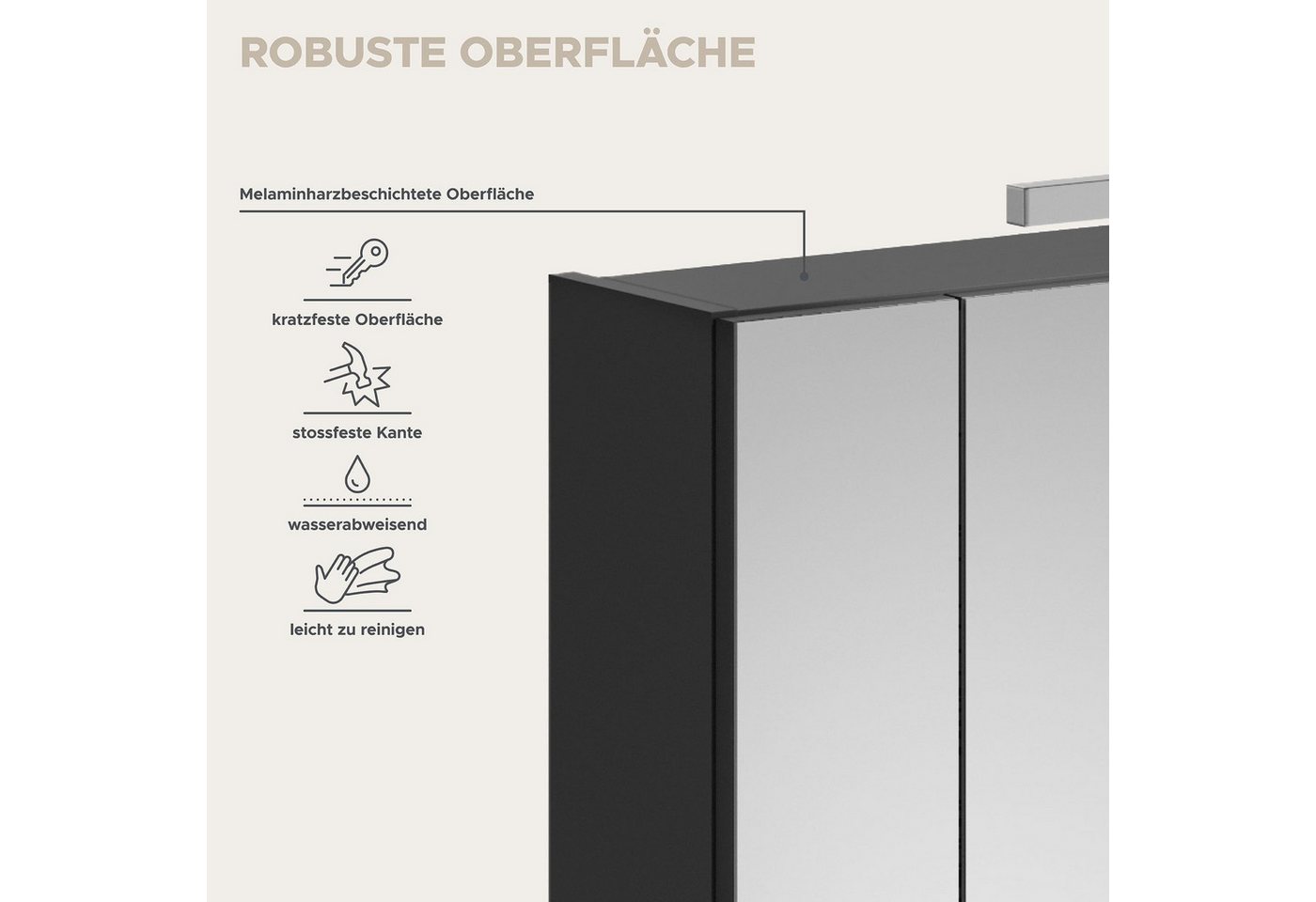 Newroom Spiegelschrank Schwarz Hochglanz 60 cm Spiegelschrank mit Beleuchtung Schwarz Hochglanz Spiegelglas Modern Bild 4