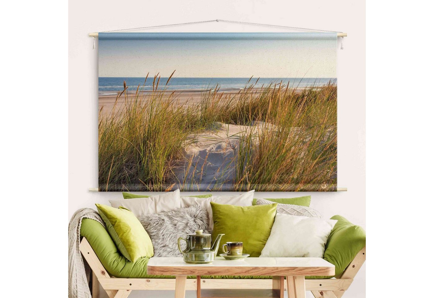 Bilderdepot24 Wandteppich modern Strand Natur beige, rechteckig, Höhe: 2.6 mm, großes Wandbild aus Natur-Baumwolle Wandbehang Stoffbild Tuch Wollseil Bild 2