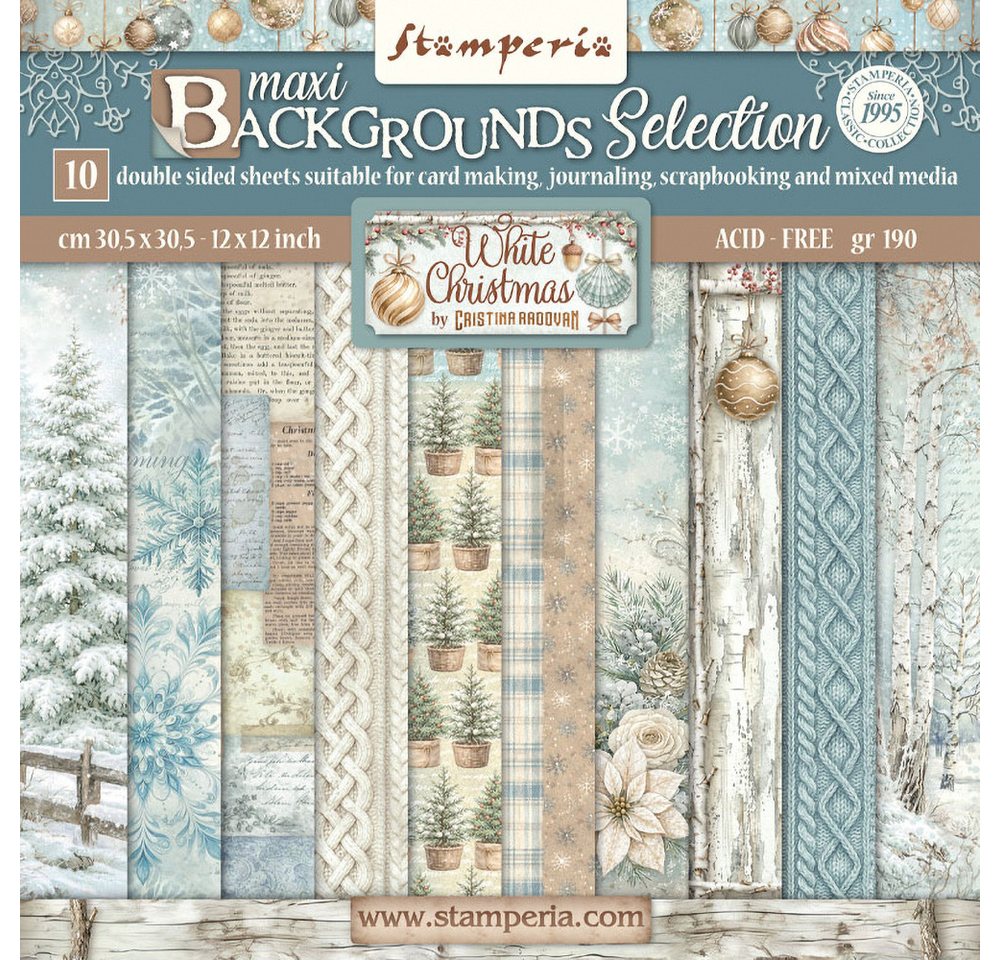 Stamperia Motivpapier Scrapbook-Block White Christmas Backgrounds, 10 Blatt