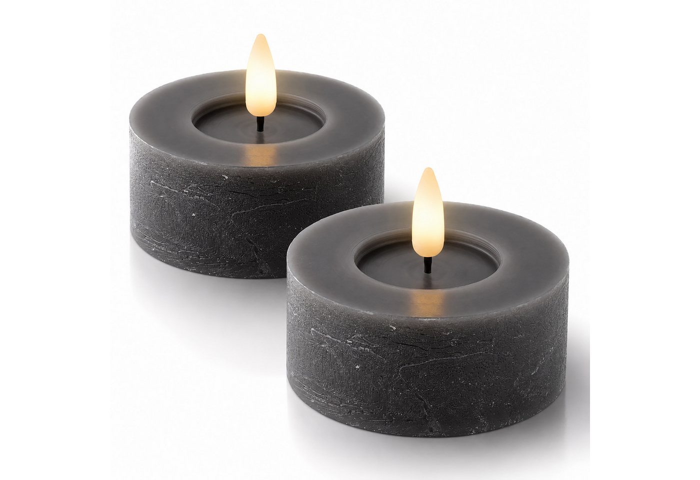 Lumineo LED-Kerze, Timer, warmweiß, LED Kerze 6x7cm mit Timer Wachs 2 Stück Rustik Grau / Warmweiß Bild 2