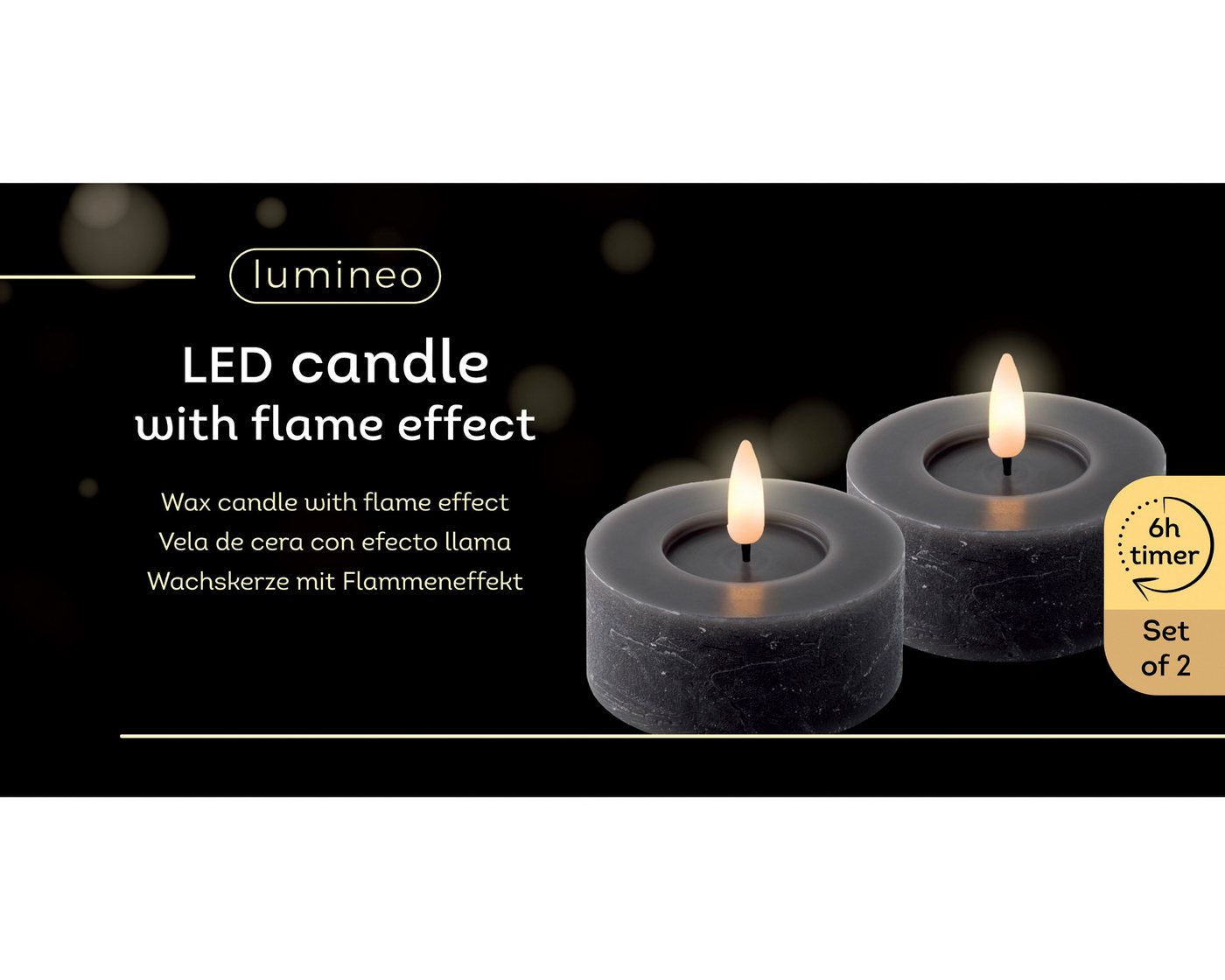 Lumineo LED-Kerze, Timer, warmweiß, LED Kerze 6x7cm mit Timer Wachs 2 Stück Rustik Grau / Warmweiß Bild 3