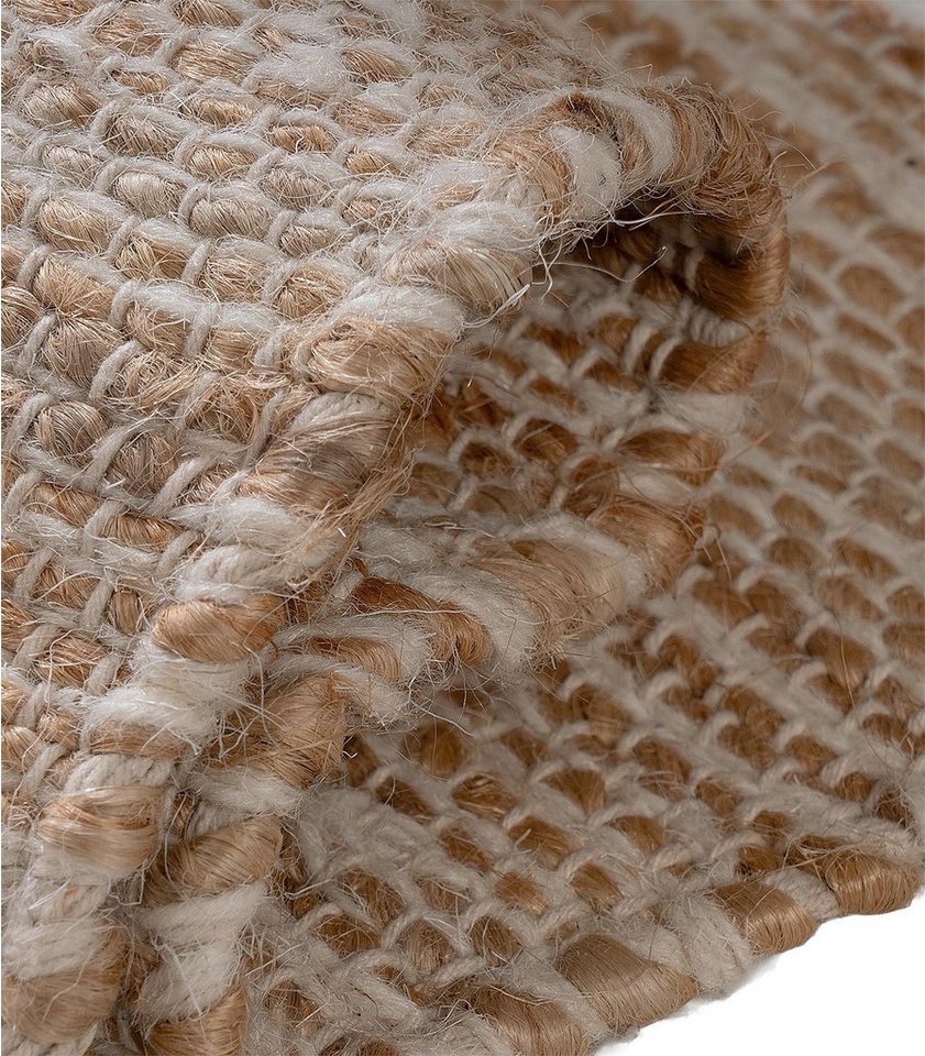 Home4You Teppich Handwebteppich, 60 x 90 cm, Beige, Weiß, Quasten, rechteckig, Handgewebt