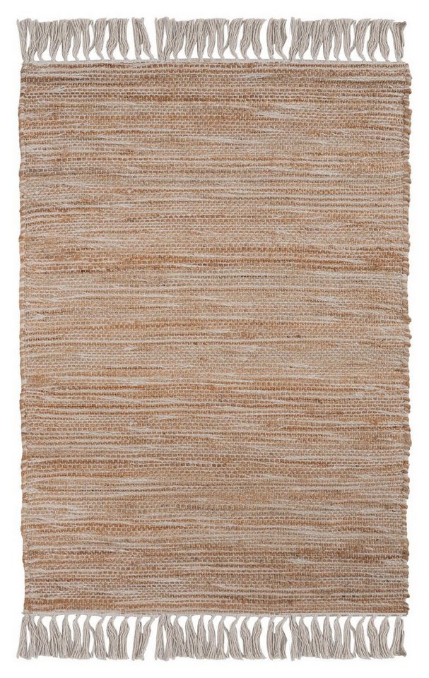 Home4You Teppich Handwebteppich, 60 x 90 cm, Beige, Weiß, Quasten, rechteckig, Handgewebt Bild 2