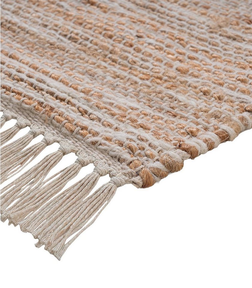 Home4You Teppich Handwebteppich, 60 x 90 cm, Beige, Weiß, Quasten, rechteckig, Handgewebt Bild 4