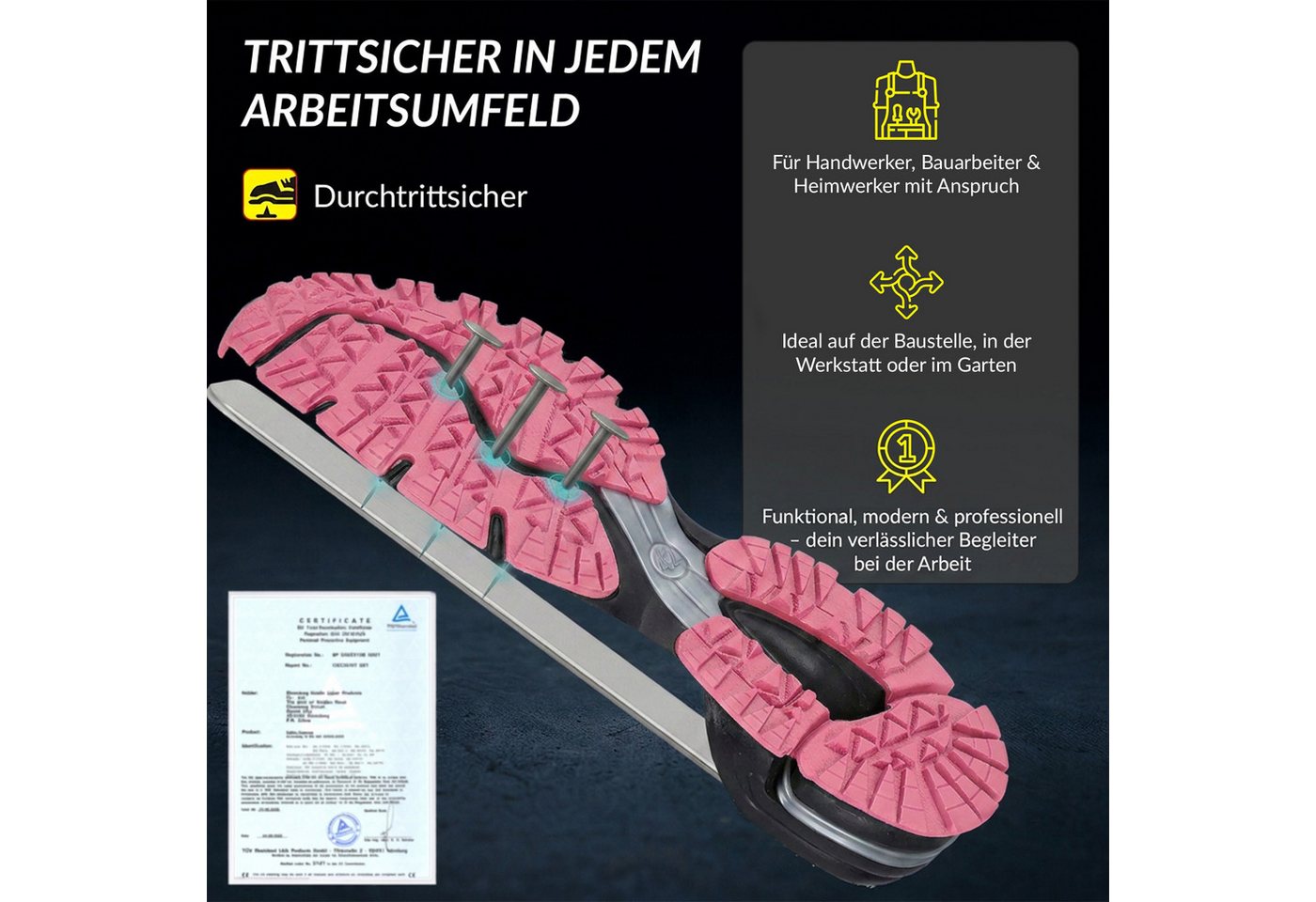 ELIWORX S1 PL Schuh mit Stahlkappe, Atmungsaktives Mesh - Arbeitsschuhe Damen Arbeitsschuh Durchtrittsichere Zwischensohle aus Kevlar, besonders rutschhemmend