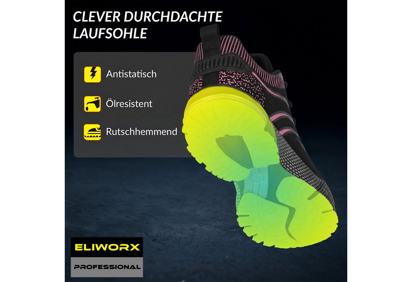 ELIWORX S1 PL Schuh mit Stahlkappe, Atmungsaktives Mesh - Arbeitsschuhe Damen Arbeitsschuh Durchtrittsichere Zwischensohle aus Kevlar, besonders rutschhemmend Bild 5