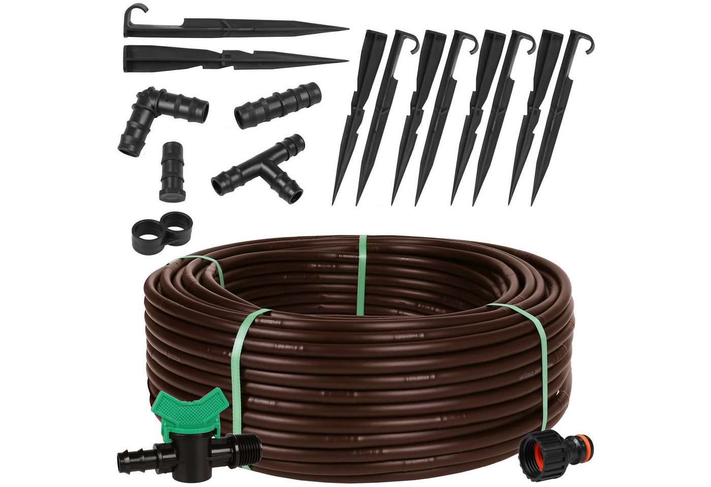 Sarcia.eu Bewässerungsschlauch Braune Tropfleitung Tropfschlauch 16mm/2,0 LPH+Zubehör