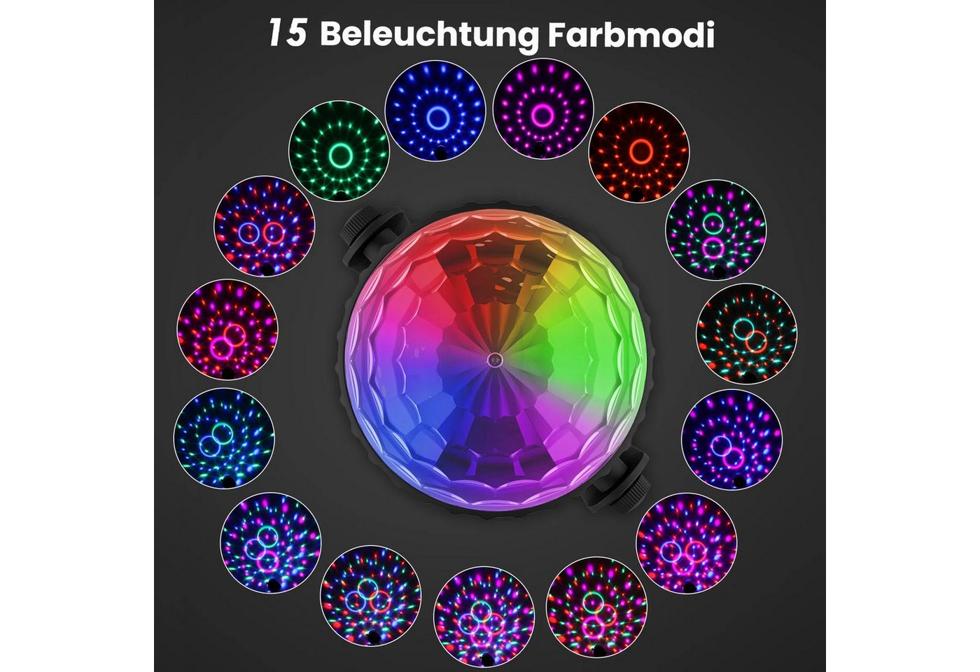 FIMEI LED Discolicht Discokugel 360° drehbar mit Fernbedienung, 15 Farben, musikgesteuert, LED fest integriert, 9W RGB, dynamische Effekte Bild 2