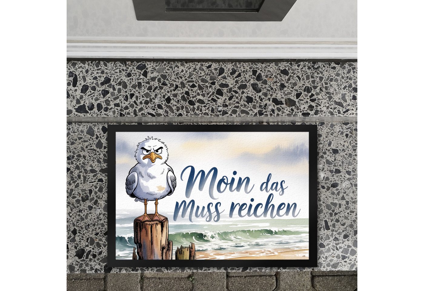 speecheese Fußmatte Möwe Aquarell Moin Spruch Fußmatte XL in 40x60 cm für Nordseefans
