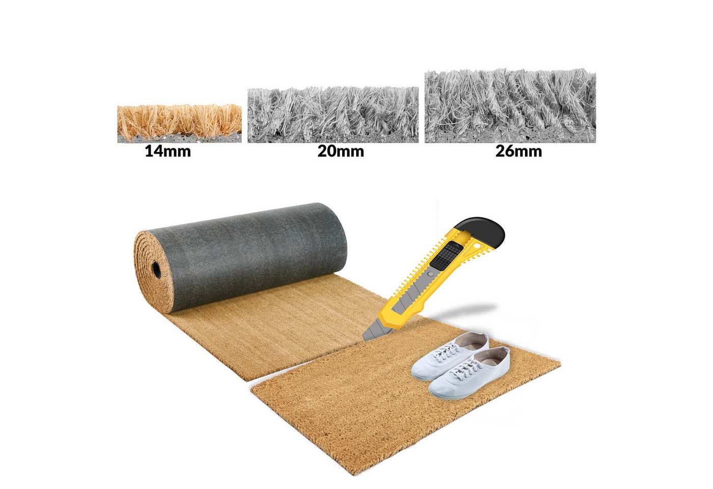 ANRO Bodenschutzmatte Kokos-Schmutzfangmatte Fußmatte rutschfest Naturfaser Vinyl Rückseite, 1x Kokosmatte, 1-St., 1Stück auf einer Rolle, Robust pflegeleicht 30x100cm Braun auch als Fußmatte Bild 4