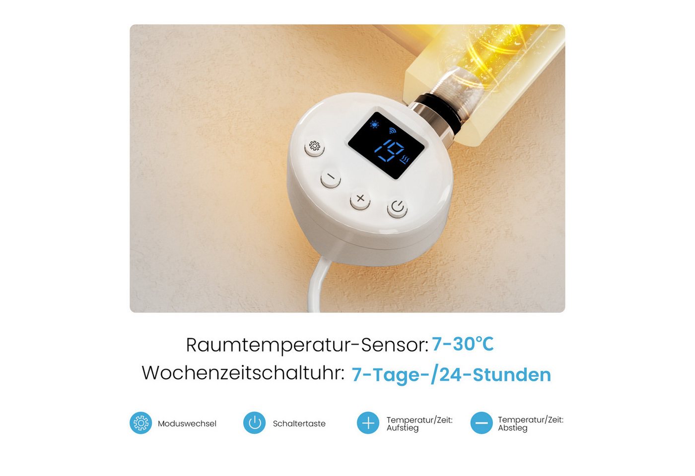 MEYKOERS Elektrischer Badheizkörper Handtuchheizkörper mit Smart WiFi Thermostat Heizstab, 500W/600W, Höhe: 140 cm, Intelligente Steuerung, 4 Modi und Smartes Heizen