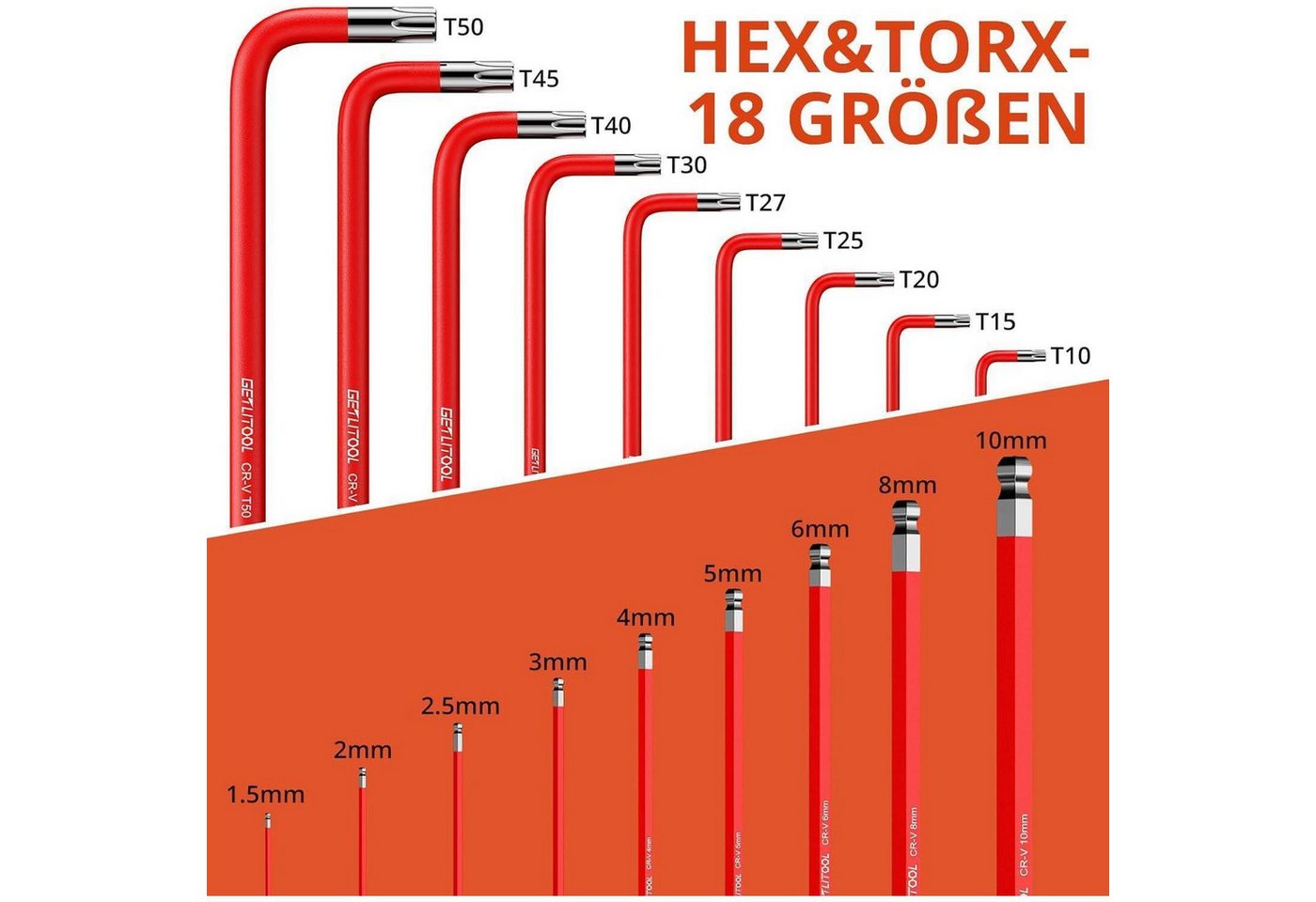 LuxusKollektion Innensechskantschlüssel Innensechskant Satz Lang 18tlg Kugelkopf 18PCS-Hex&Torx(Lang) Bild 3