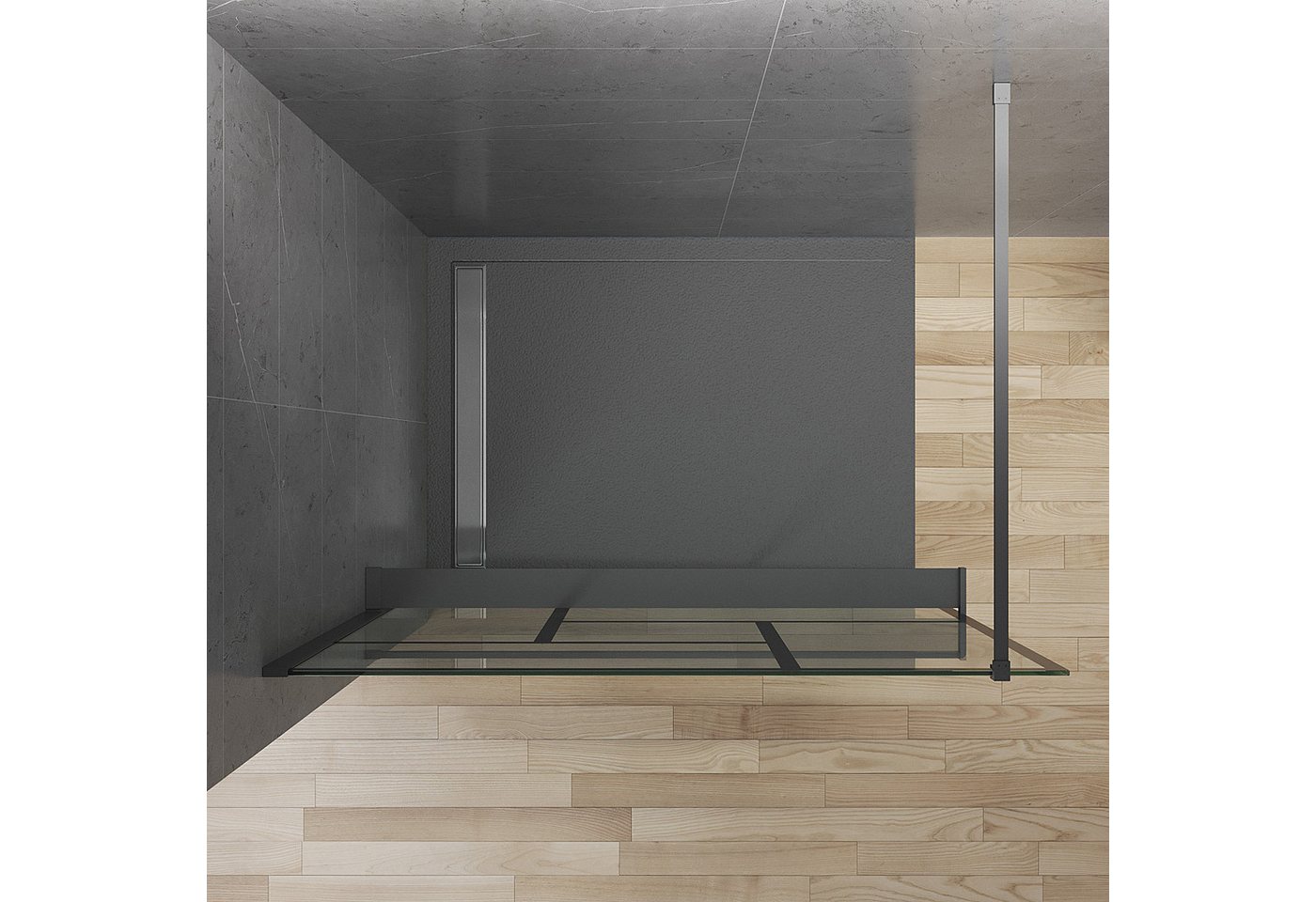 AQUALAVOS Walk-in-Dusche Duschabtrennung mit Handtuchhalter & Ablage Mattschwarz Dekor Kariert, 8mm Sicherheitsglas mit NANO Beschichtung, 100/120×200 cm links/rechts montierbar auf Duschwanne oder Boden Bild 4
