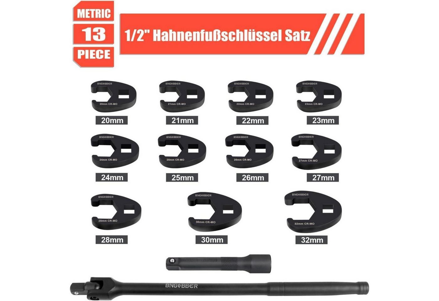LuxusKollektion Steckschlüssel Hahnenfußschlüssel Satz 13tlg Halbzoll Vierkantantrieb 20-32mm Bild 3