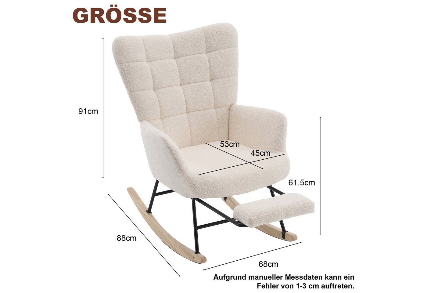 STILVORA Schaukelstuhl Schaukelsessel wohnzimmer Relaxsessel mit Fußstütze,beige (Sherpa-Fleece & hoher Rückenlehne), für Wohnzimmer, Schlafzimmer, Leseecke und Ruhebereiche