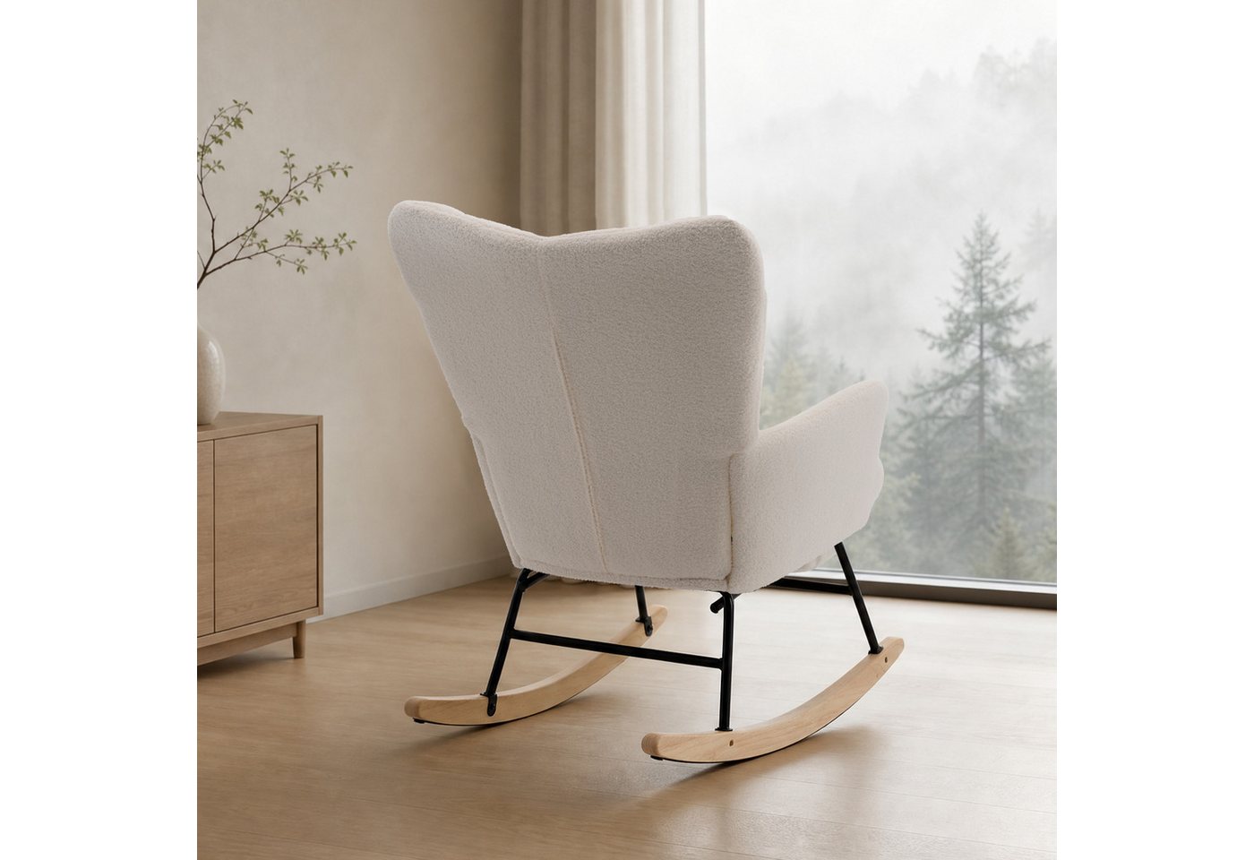 STILVORA Schaukelstuhl Schaukelsessel wohnzimmer Relaxsessel mit Fußstütze,beige (Sherpa-Fleece & hoher Rückenlehne), für Wohnzimmer, Schlafzimmer, Leseecke und Ruhebereiche Bild 3