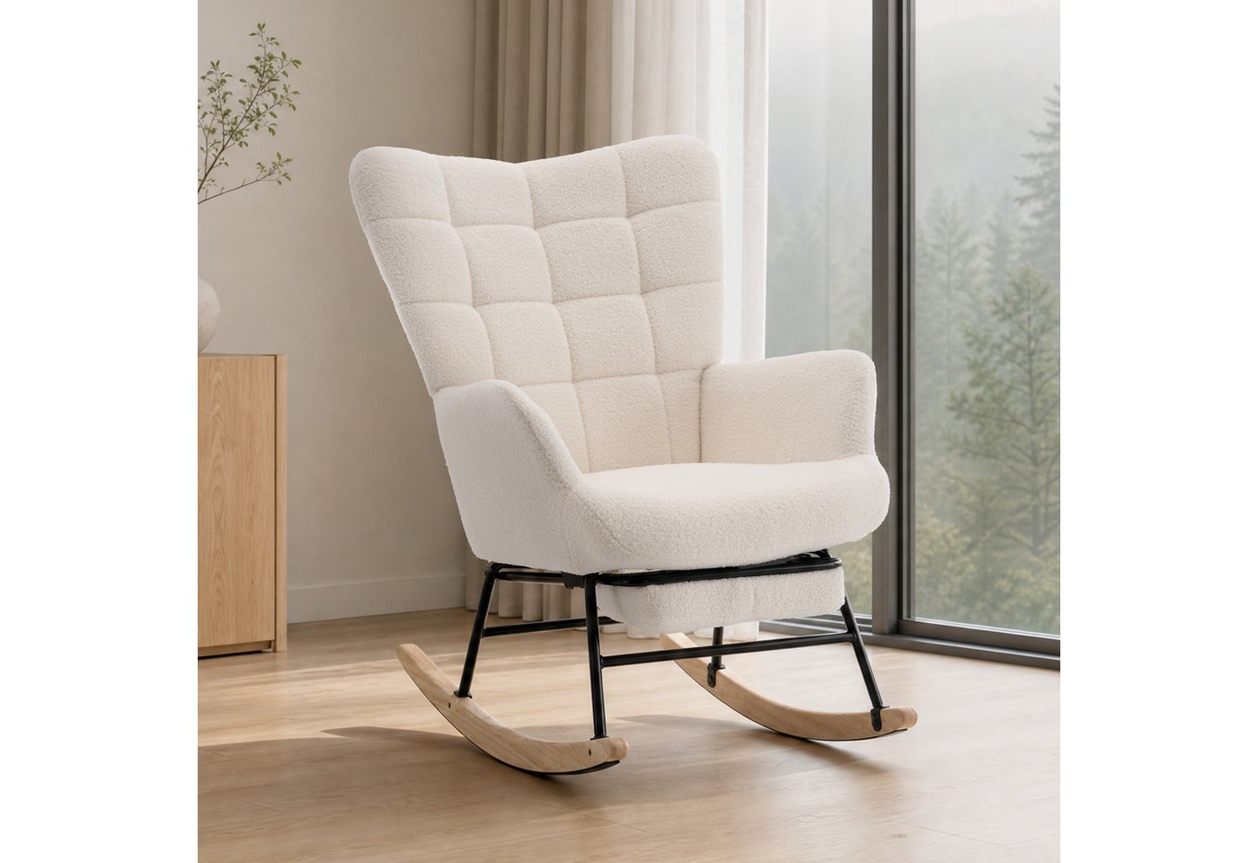 STILVORA Schaukelstuhl Schaukelsessel wohnzimmer Relaxsessel mit Fußstütze,beige (Sherpa-Fleece & hoher Rückenlehne), für Wohnzimmer, Schlafzimmer, Leseecke und Ruhebereiche Bild 4