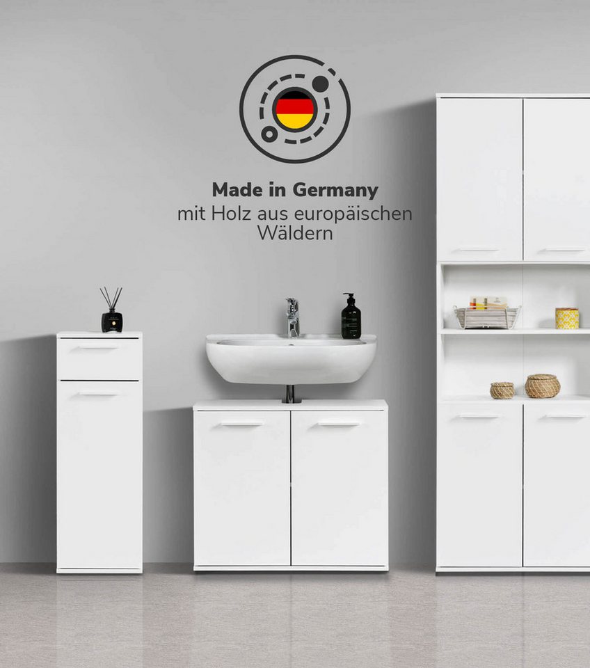 mokebo Badmöbel-Set Der Steuermann, (3-teilig), Made in Germany, Badezimmerschrank, Badschrank, Set in Weiß