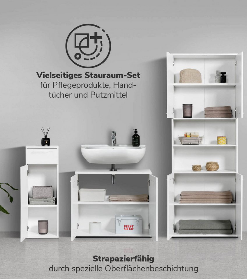mokebo Badmöbel-Set Der Steuermann, (3-teilig), Made in Germany, Badezimmerschrank, Badschrank, Set in Weiß Bild 2