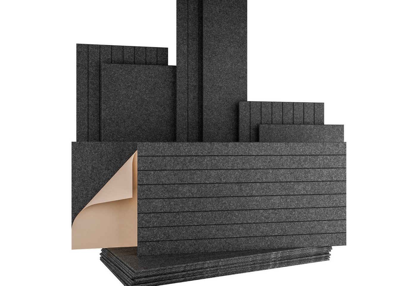 AKUSTIKO Schallschutzpaneel, BxL: 60x120 cm, (Selbstklebend 120x60cm - 8 Stück Graphit Akustik Wandpaneele Schallschutz & Raumakustik Panels Filz 9mm Hexim Decken- & Wandverkleidung Raumverkleidung Design (5.76m) Bild 3