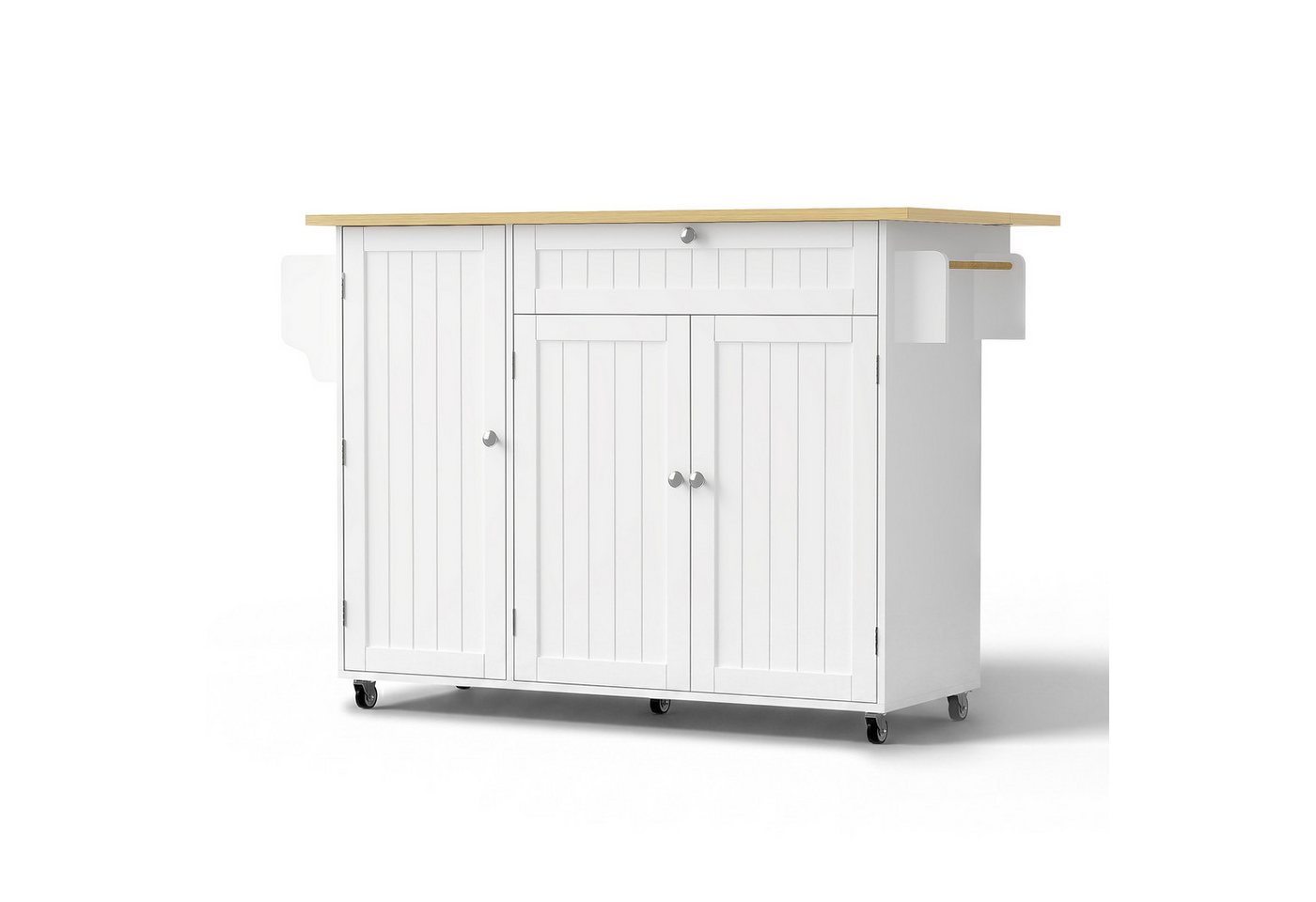 Flieks Küchenwagen Kücheninsel mit klappbarer Arbeitsplatte in Holzoptik und Rollen, (1 St), Küchenschrank Servierwagen mit Schubladen und Türablagen Weiß Bild 5