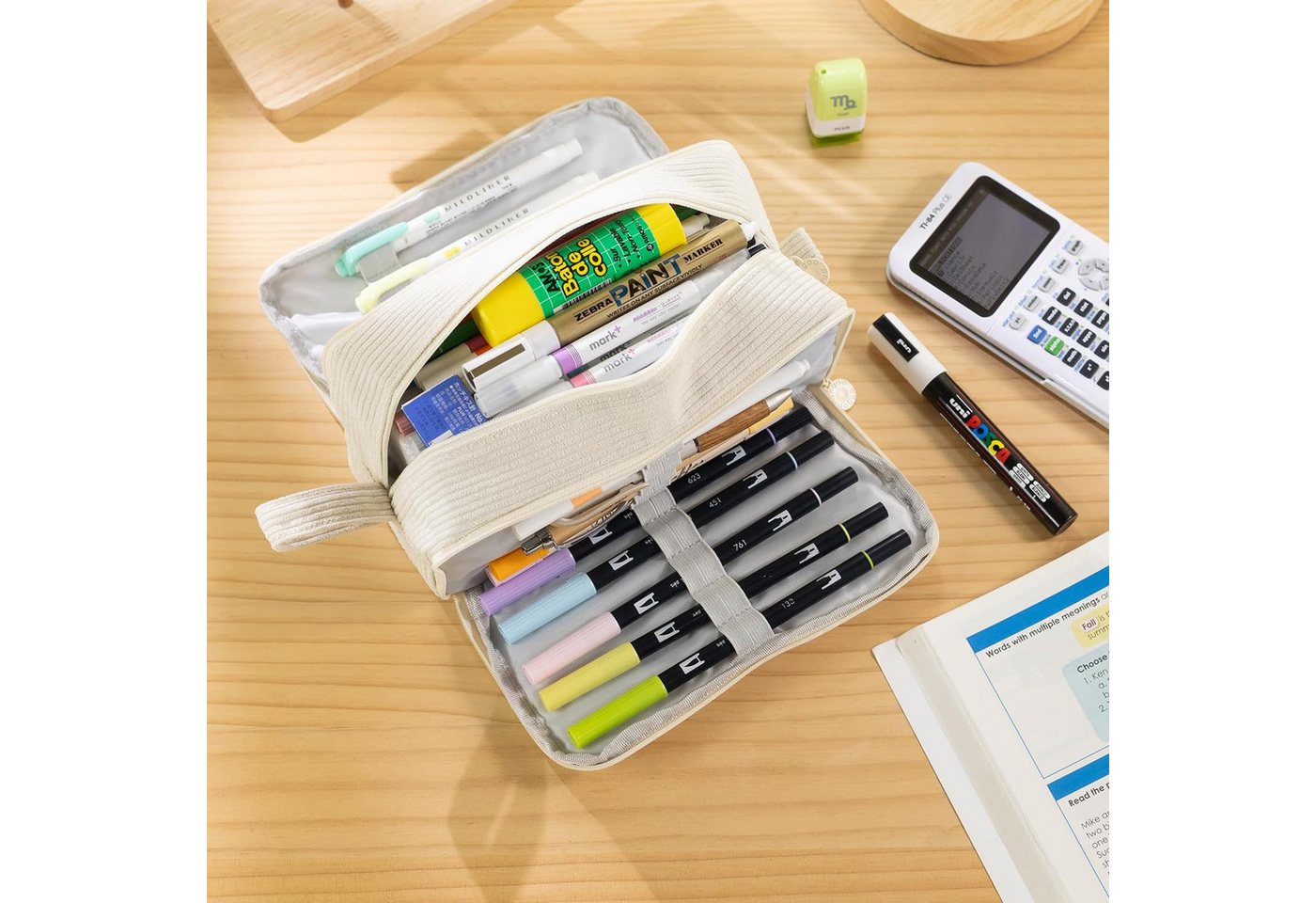 nsihing Federmäppchen Federmäppchen aus Cord-Stoff Federtaschen Mäppchen mit 3 Fächer, Schulmäppchen Große Kapazität Stiftetasche Pencil Case für Schule&Büro
