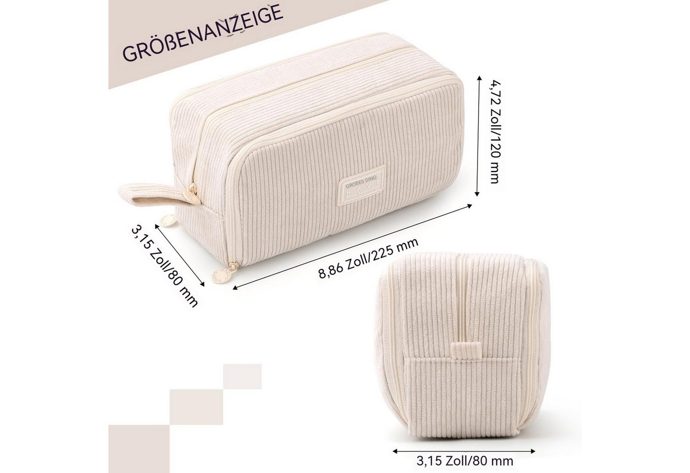 nsihing Federmäppchen Federmäppchen aus Cord-Stoff Federtaschen Mäppchen mit 3 Fächer, Schulmäppchen Große Kapazität Stiftetasche Pencil Case für Schule&Büro Bild 2