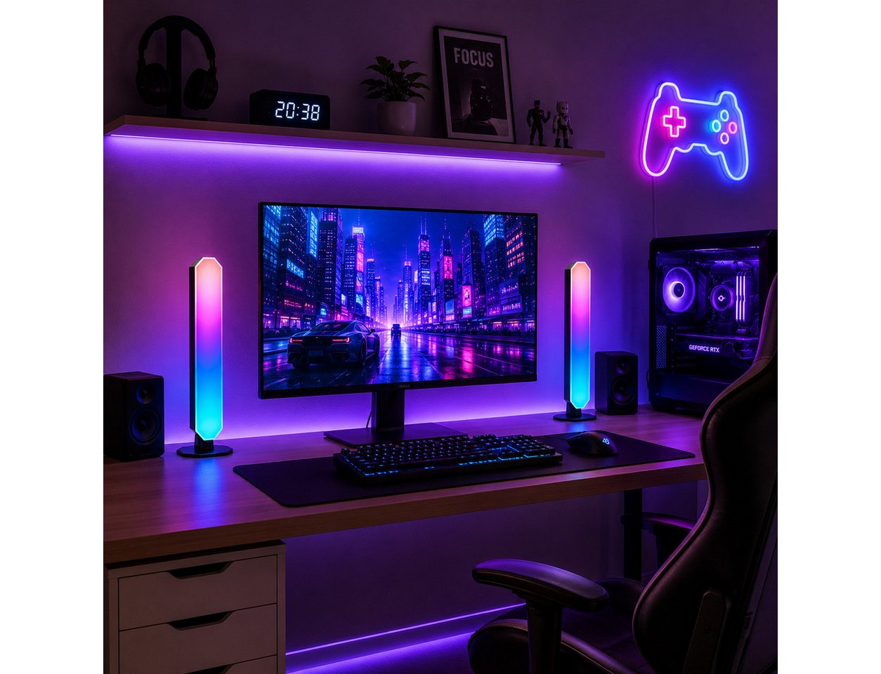 pedete LED Stripe LED RGB Lightbar mit App und Fernsteuerung, Musik Sync, Timer, Smart LED-Streifen USB Betrieben Ambient Lightbars 25cm