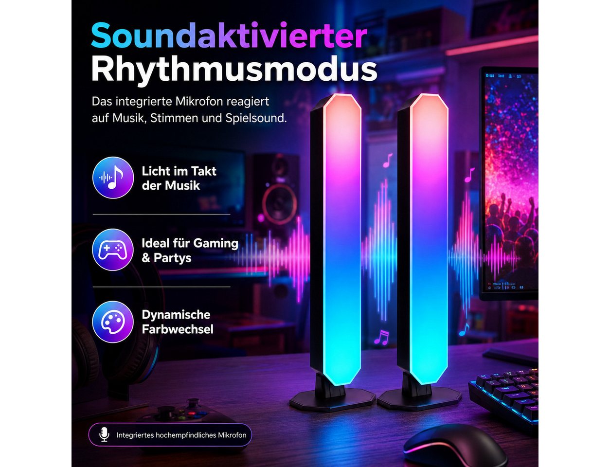pedete LED Stripe LED RGB Lightbar mit App und Fernsteuerung, Musik Sync, Timer, Smart LED-Streifen USB Betrieben Ambient Lightbars 25cm Bild 3
